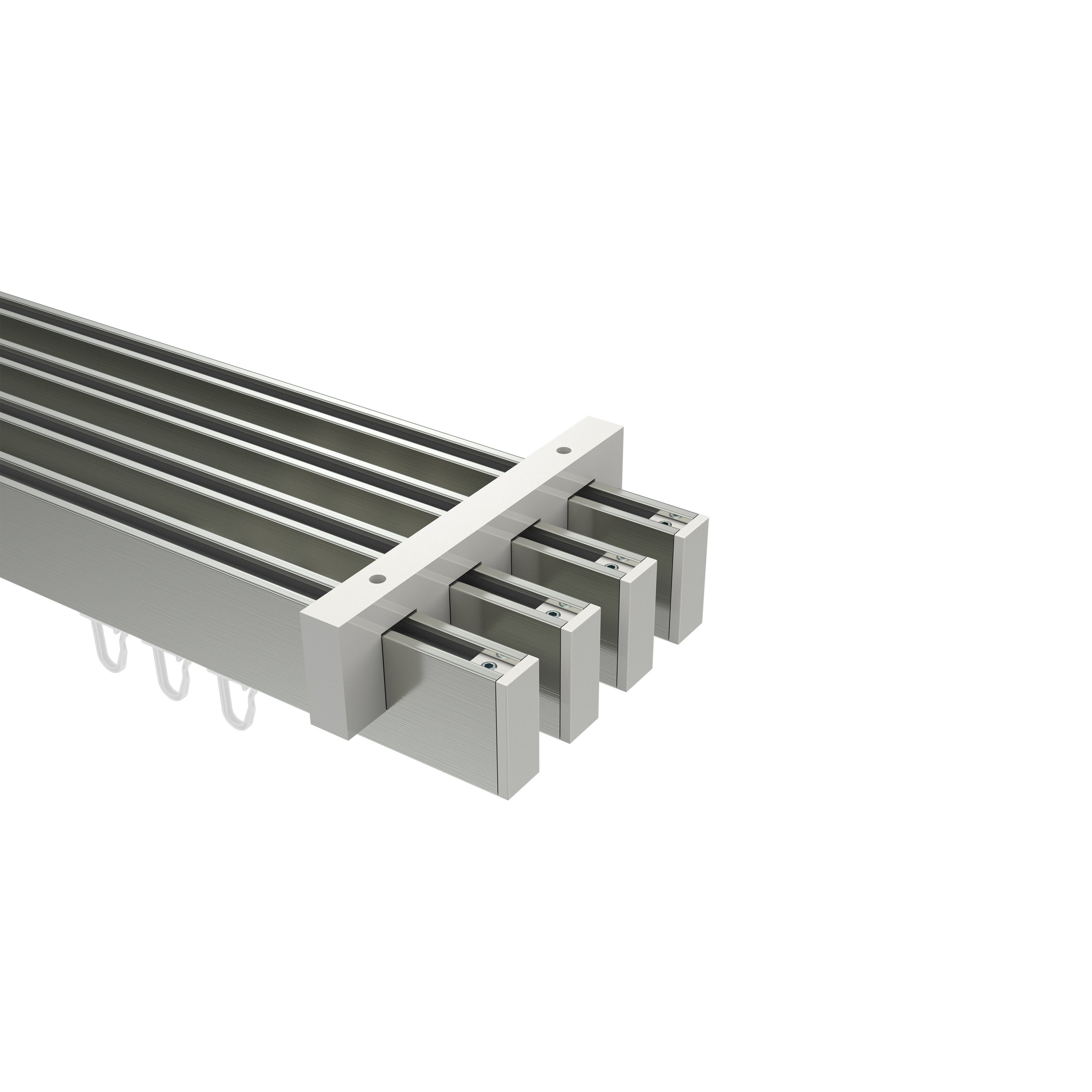 Gardinenstange Smartline Paxo, INTERDECO, 4-läufig, 14x35 mm, eckig, Deckenmontage, Edelstahl-Optik / Weiß