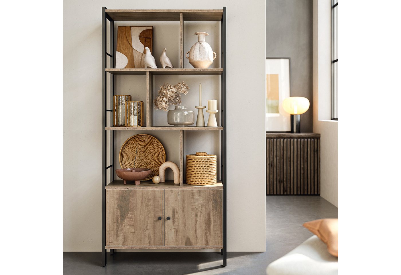 VASAGLE Bücherregal geräumiger Bücherschrank mit 4 offenen Ebenen, freistehendes Regal mit Stahlgestell für Wohnzimmer, Küche und Büro