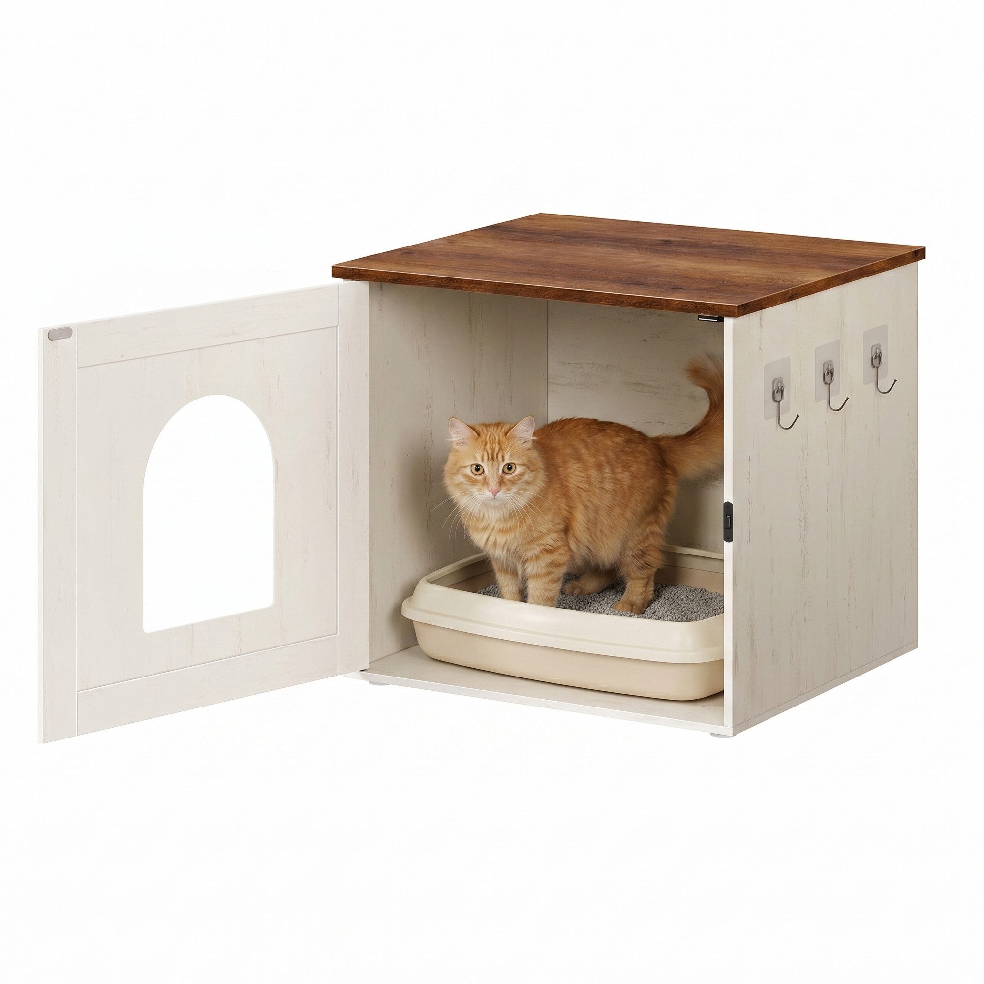 SONGMICS HOME Katzentoilette Katzenklo-Schrank, Snapsemble – superschnelle Montage, Katzenschrank, doppelte Verschlüsse, Katzenhaus, mit Haken, 55 x 50 x 50 cm