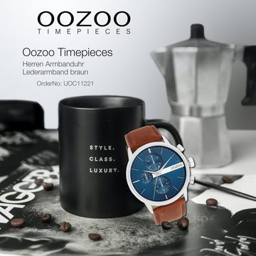 OOZOO Quarzuhr Oozoo Herren Armbanduhr Timepieces Analog, (Analoguhr), Herrenuhr rund, groß (ca. 45mm) Lederarmband, Fashion-Style