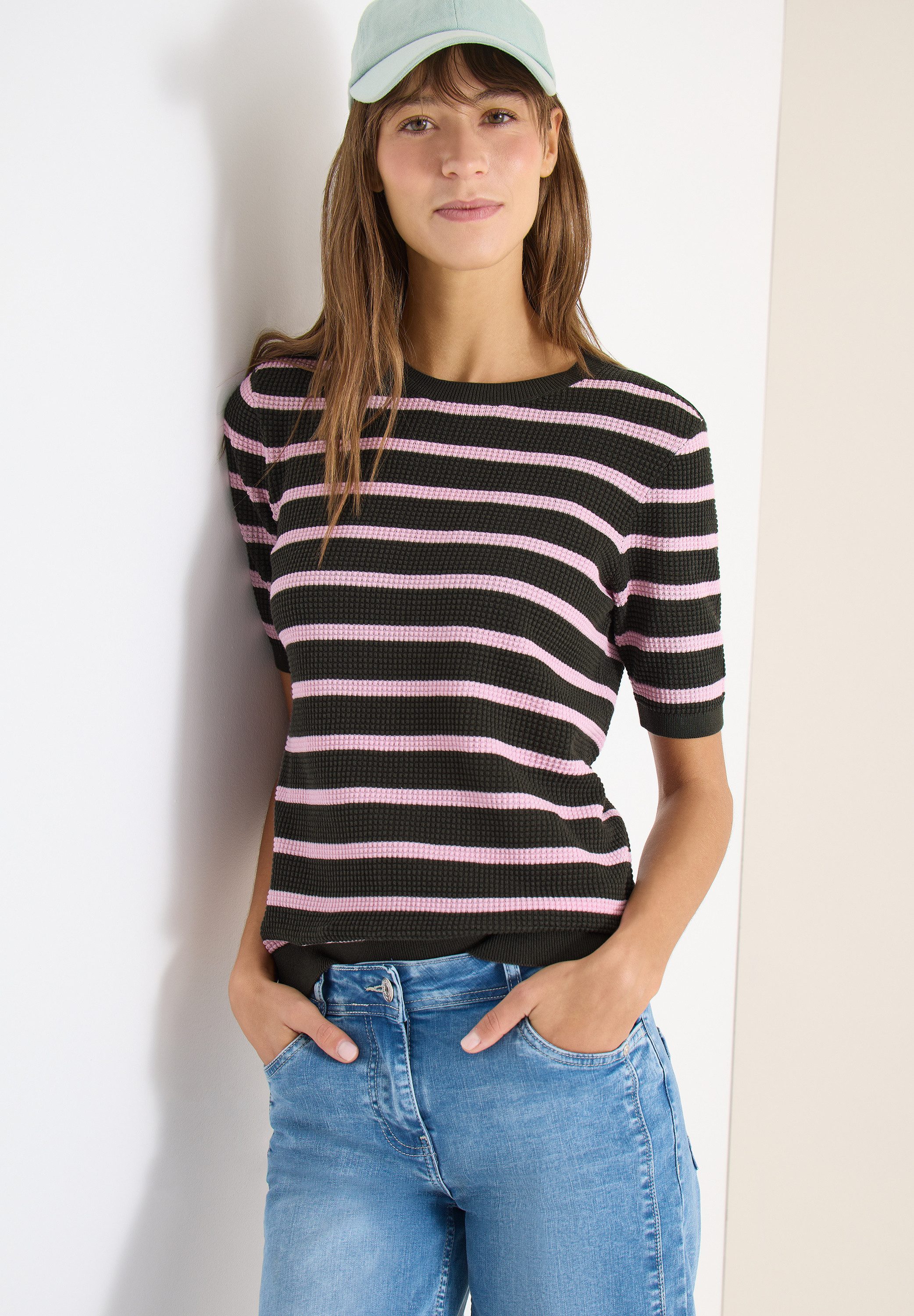 CECIL Kurzarmpullover aus reiner Baumwolle