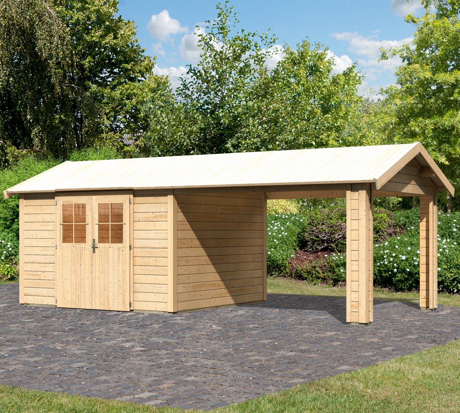 Karibu Set Gartenhaus Espelo 7 Bxt 648x348 Cm Mit Anbaudach