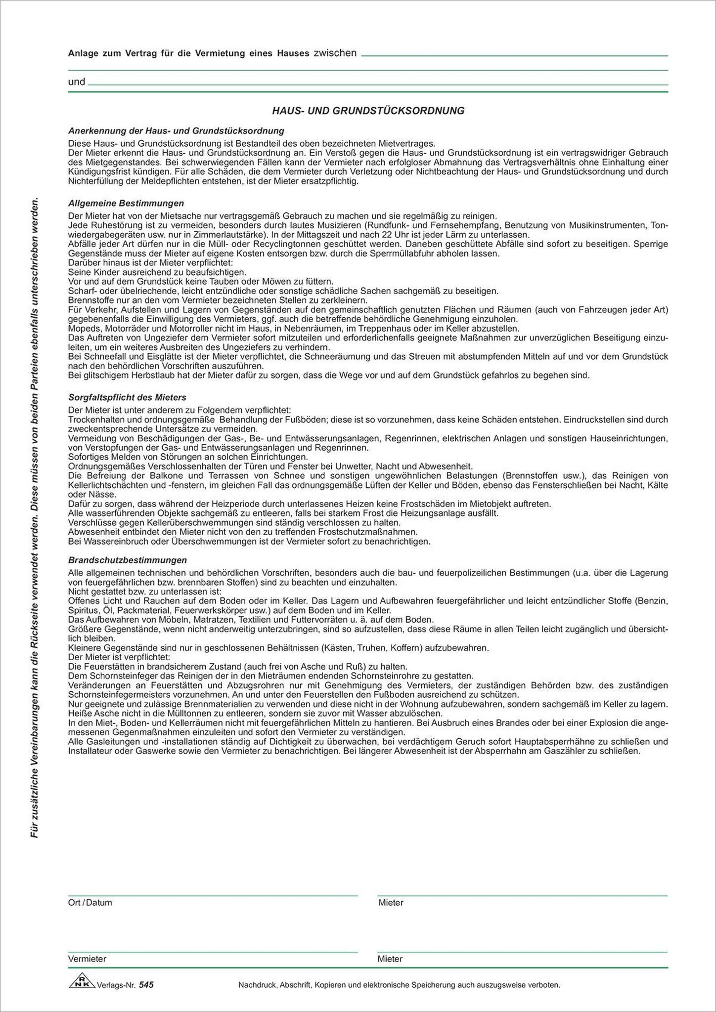 RNK Verlag Formularblock RNK Mietvertrag Haus A4