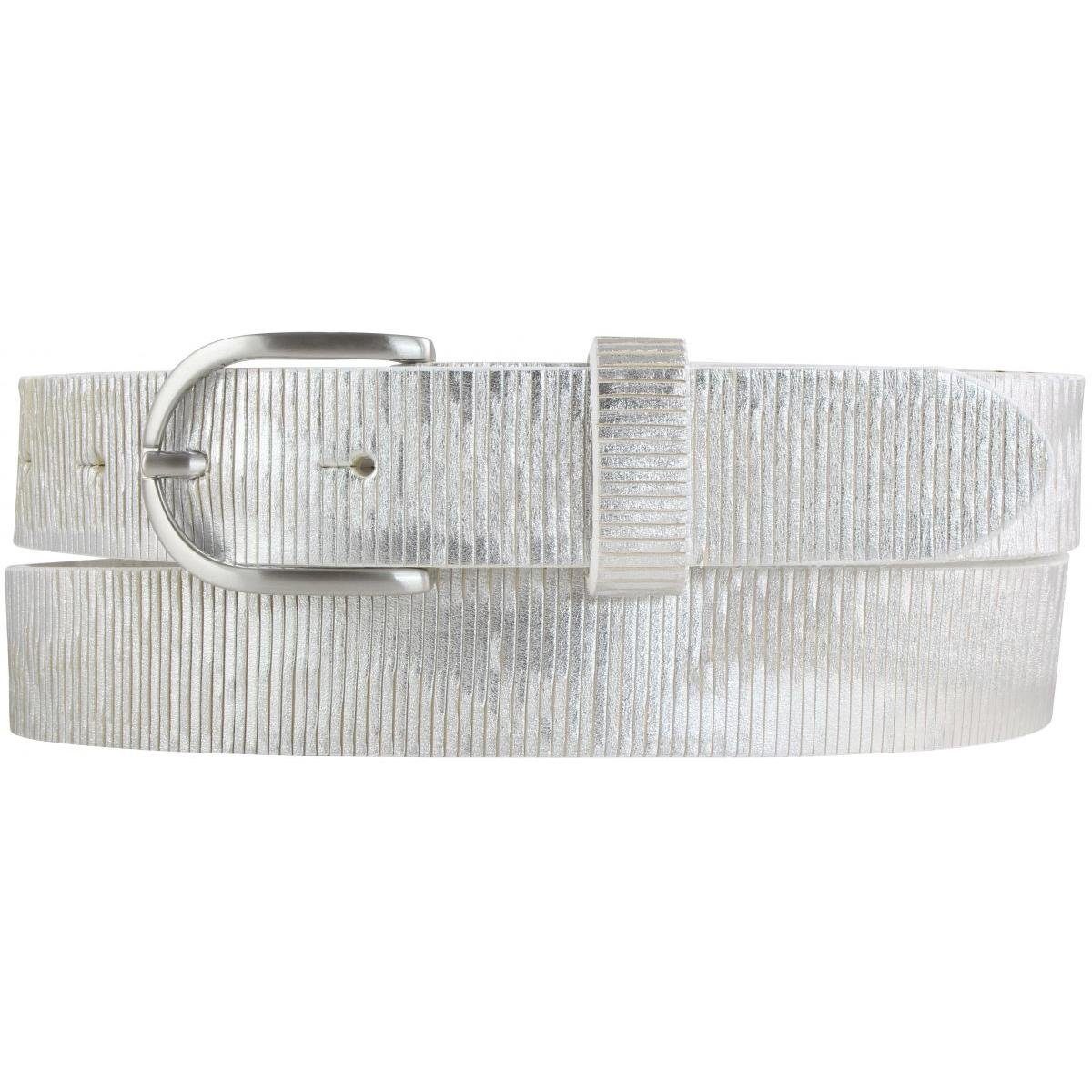 Metalli cm aus BELTINGER Ledergürtel Silber Metall-Optik Damengürtel 3 - Vollrindleder Damen-Gürtel Weiß,