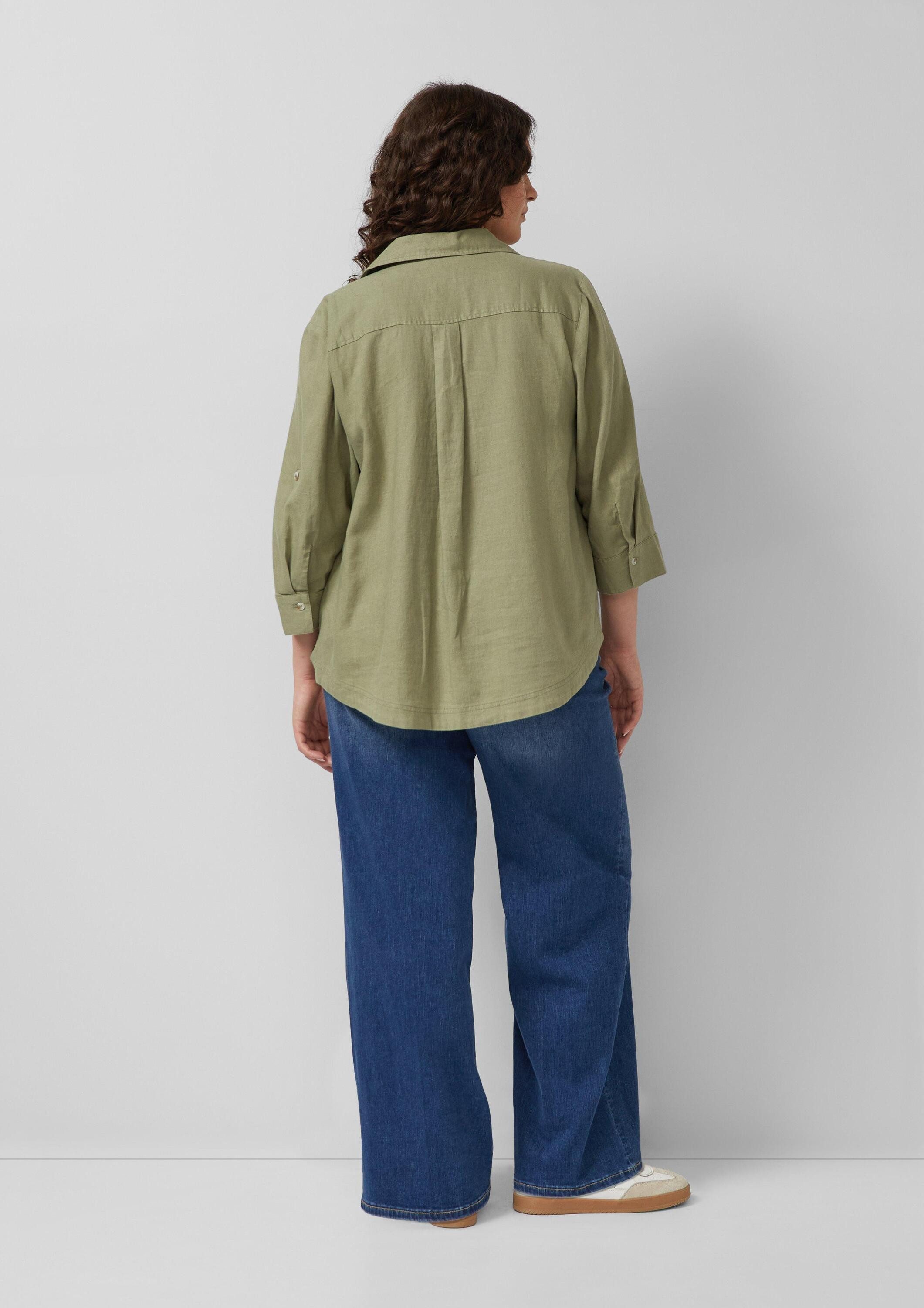 s.Oliver Kurzarmbluse Bluse Leinenmix-Bluse mit 3/4-Ärmeln und Turn-up