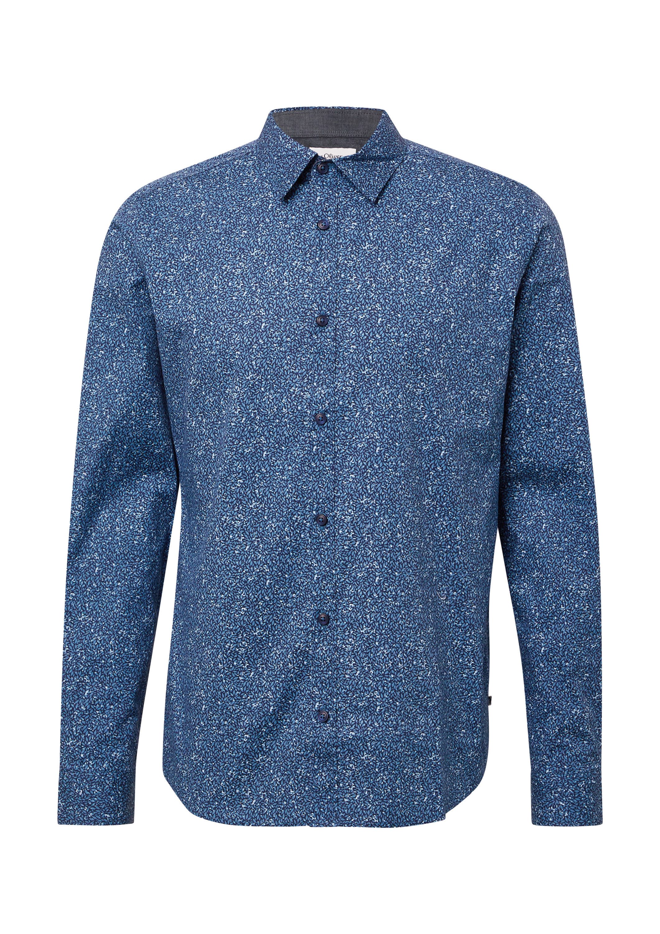 s.Oliver Langarmhemd Hemd Slim Fit: Hemd aus Baumwollstretch mit All-over-Print