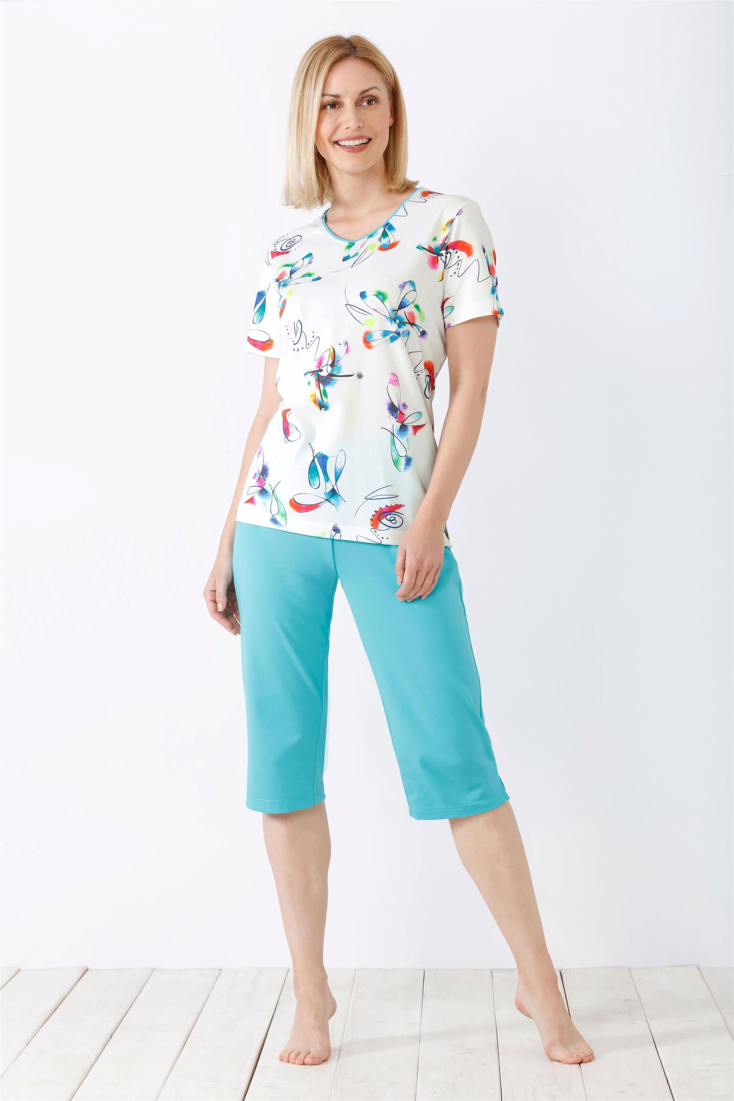 Hajo Schlafanzug Damen Capri-Schlafanzug, Klima-Komfort