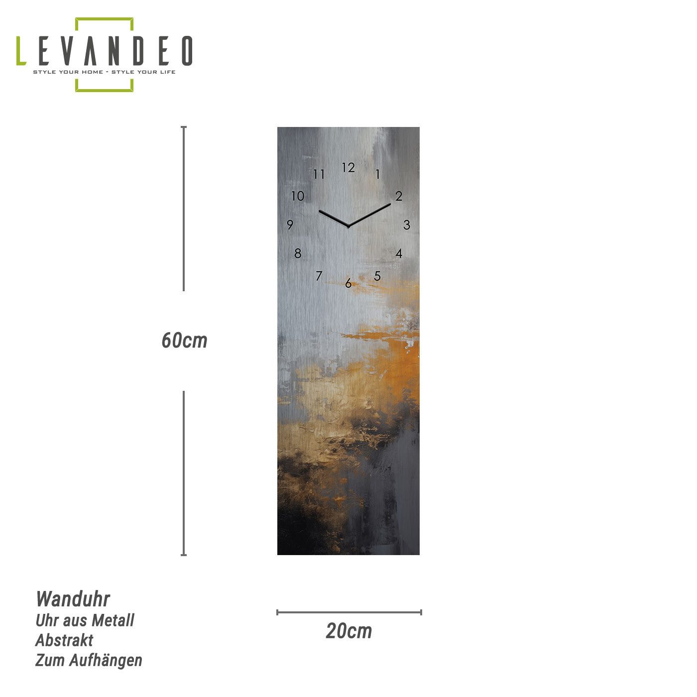 Levandeo® Wanduhr (Wanduhr Metall 20x60cm Schwarz Gold Abstraktes Design Me günstig online kaufen
