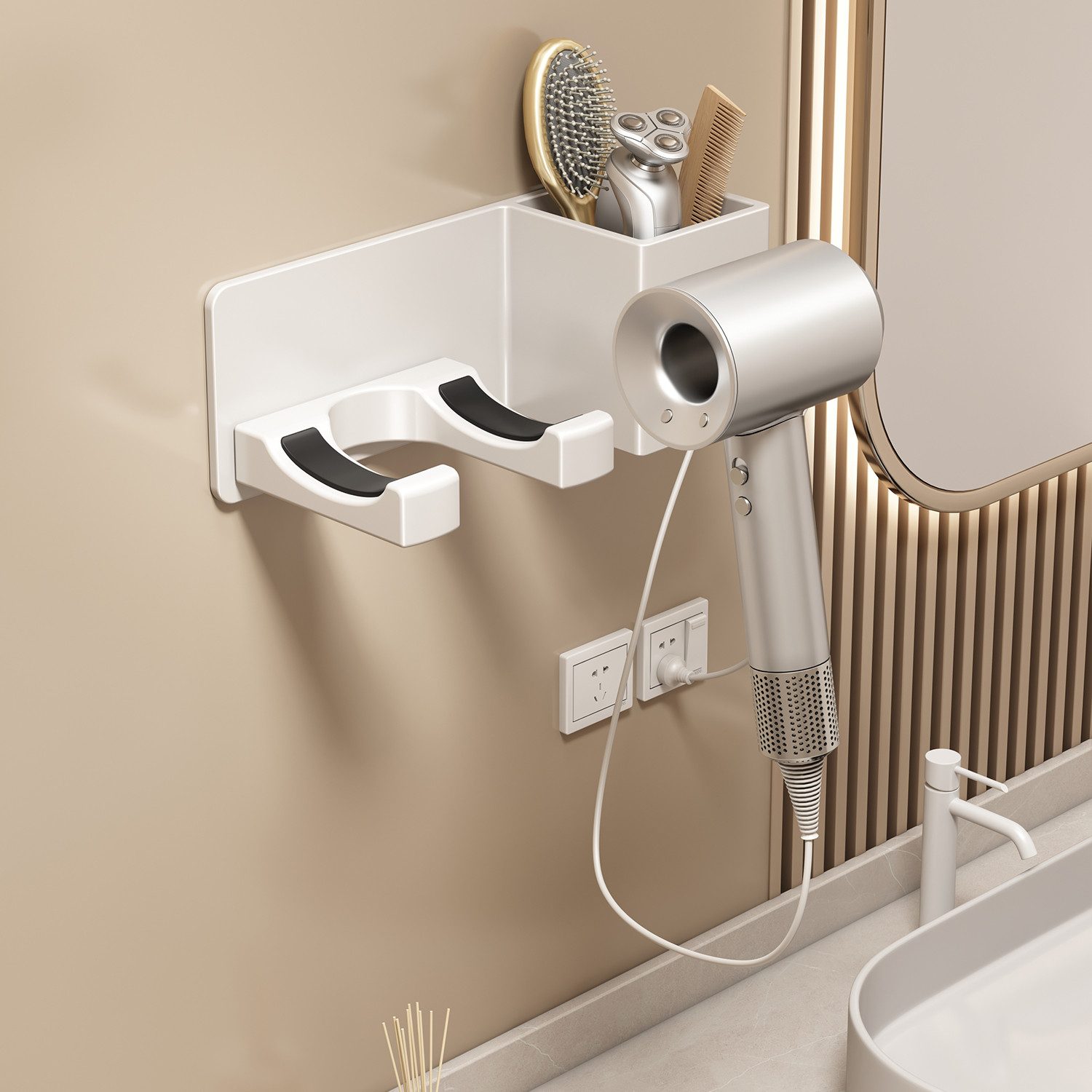 Refined Living Haartrocknerhalter Organizer für Haartrockner, Wandhalterung Haartrockner Halterung, (Haartrocknerhalter, Praktisches Wandregal für Föhn-Badezimm – Bild 4 von 5