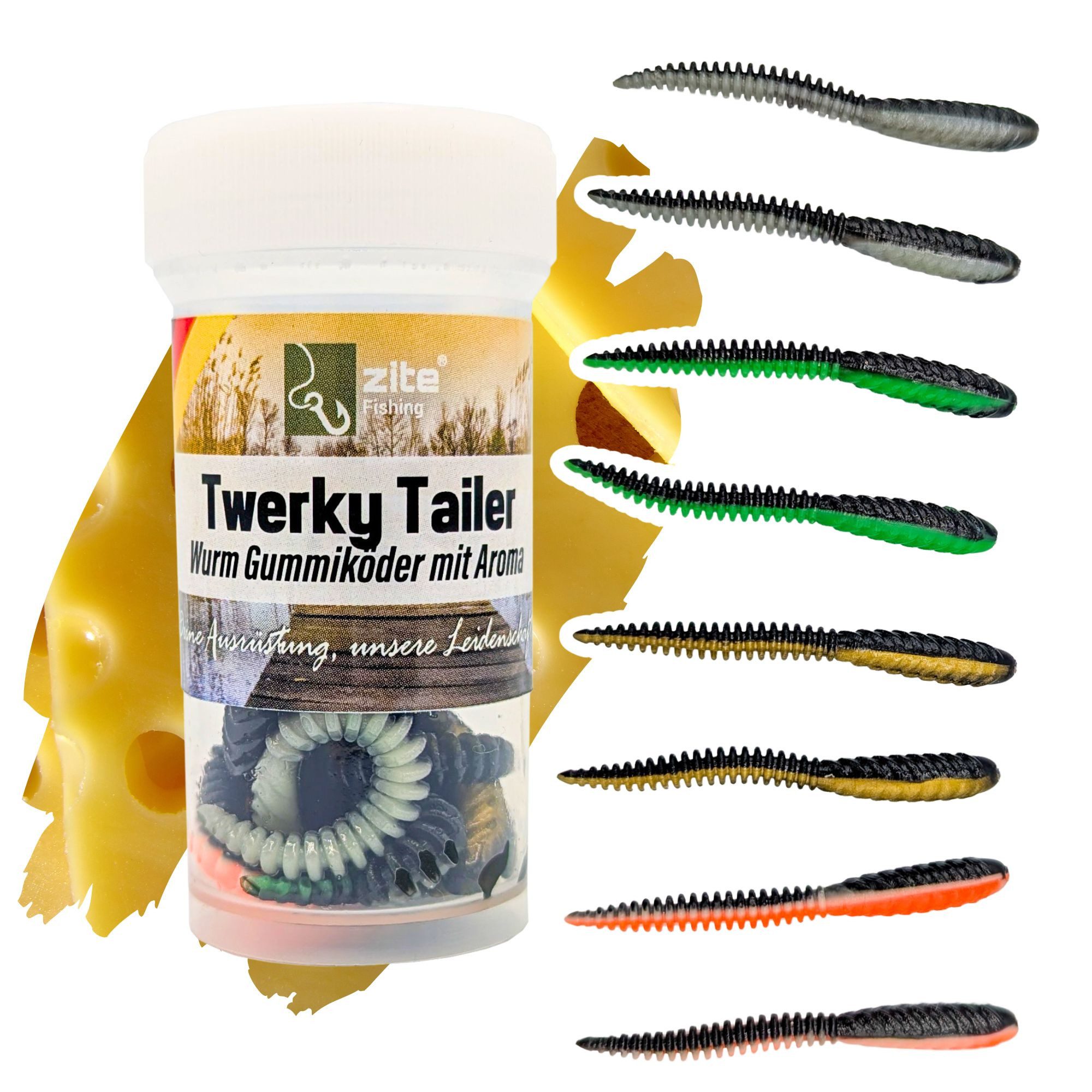 Kunstköder Twerky Tailer 2 Aromen Neon- & Naturfarben 8STK 7cm Gummiköder Forelle