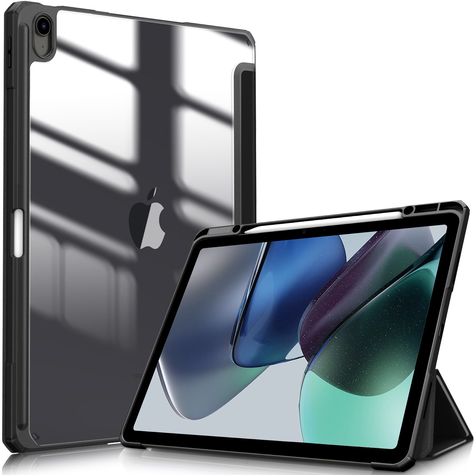 Fintie Tablet-Hülle für iPad Air 13 Zoll M4/M3/M2 (2026/2025/2024) mit Stifthalter, Stoßfeste Hybrid Case mit transparenter Hartschale auf der Rückseite