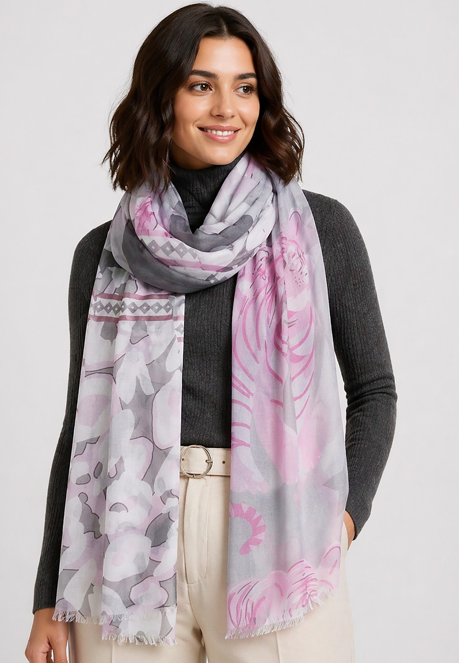 Faera Modeschal Moderner Schal gemustertes Design Leicht, (1-St), 9640 in Grau