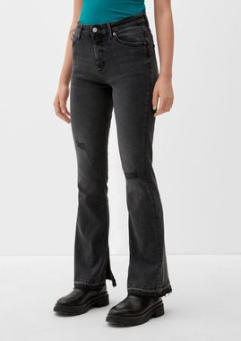 QS 5-Pocket-Jeans Jeans Reena / Slim Fit / High Rise / Flared Leg Waschung, Destroyes