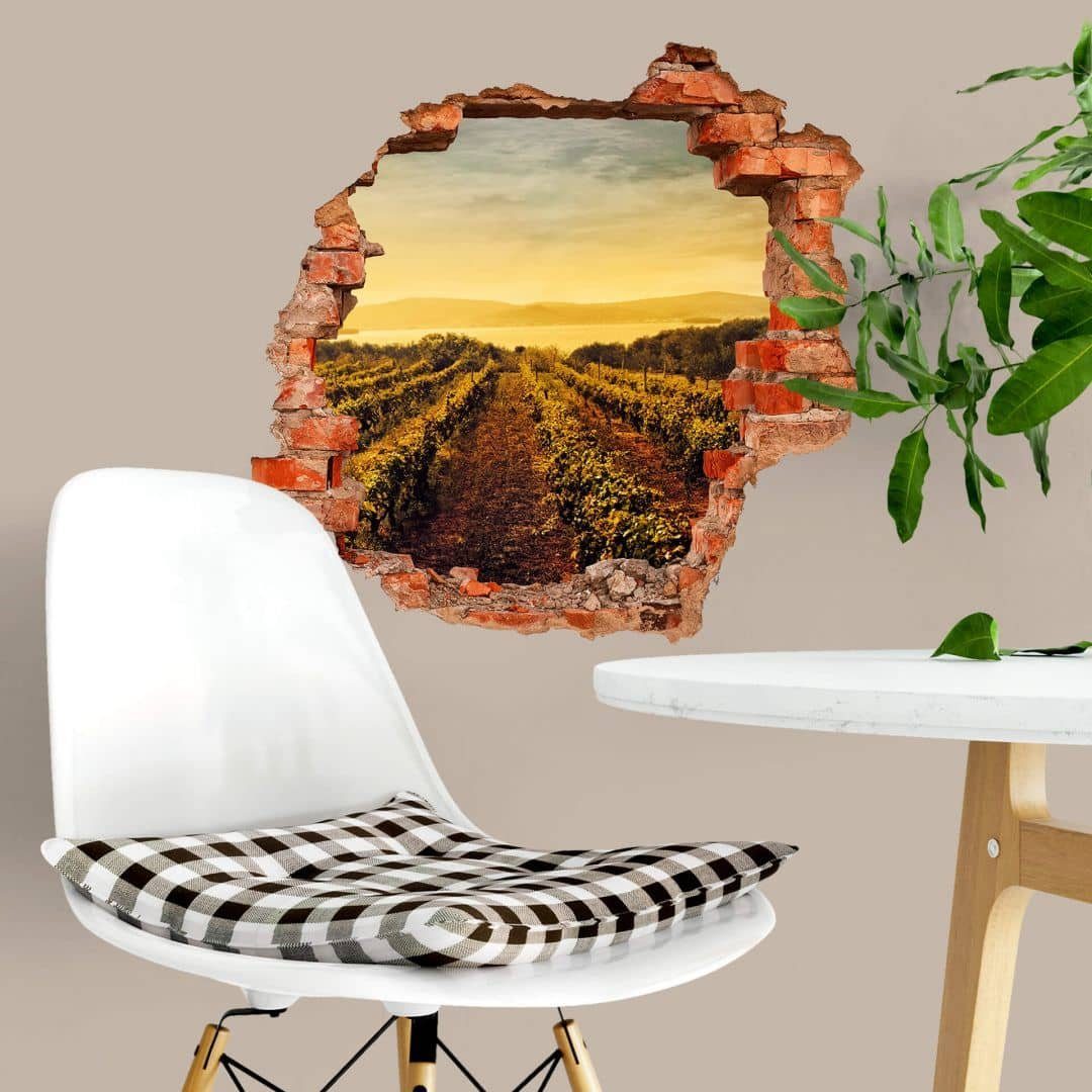 K&L Wall Art Wandtattoo 3D Wandtattoo Küche Weinreben im Sonnenuntergang Toskana Urlaub, Mauerdurchbruch Wandbild selbstklebend