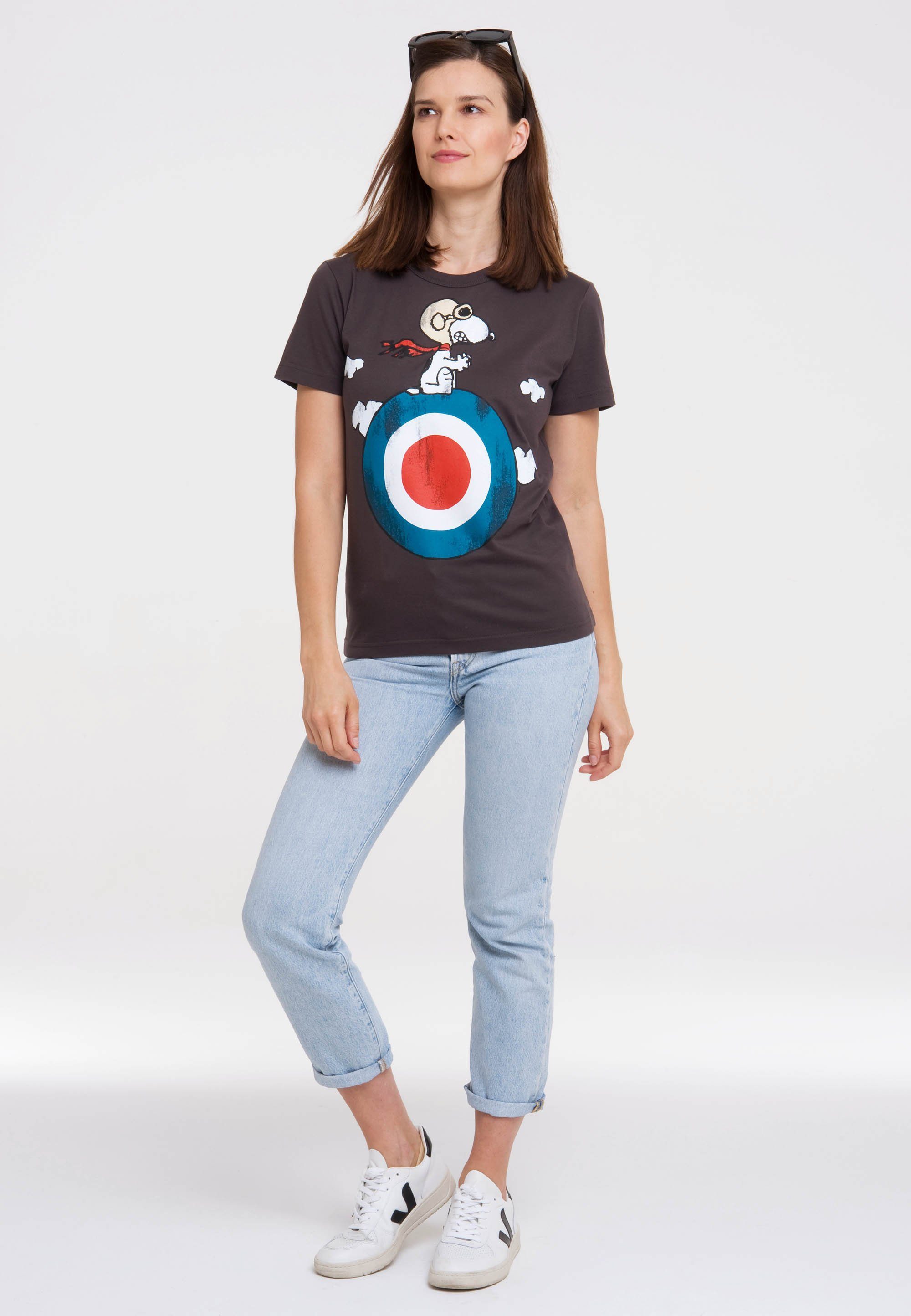 LOGOSHIRT T-Shirt Peanuts - Snoopy lizenziertem Print mit dunkelgrau