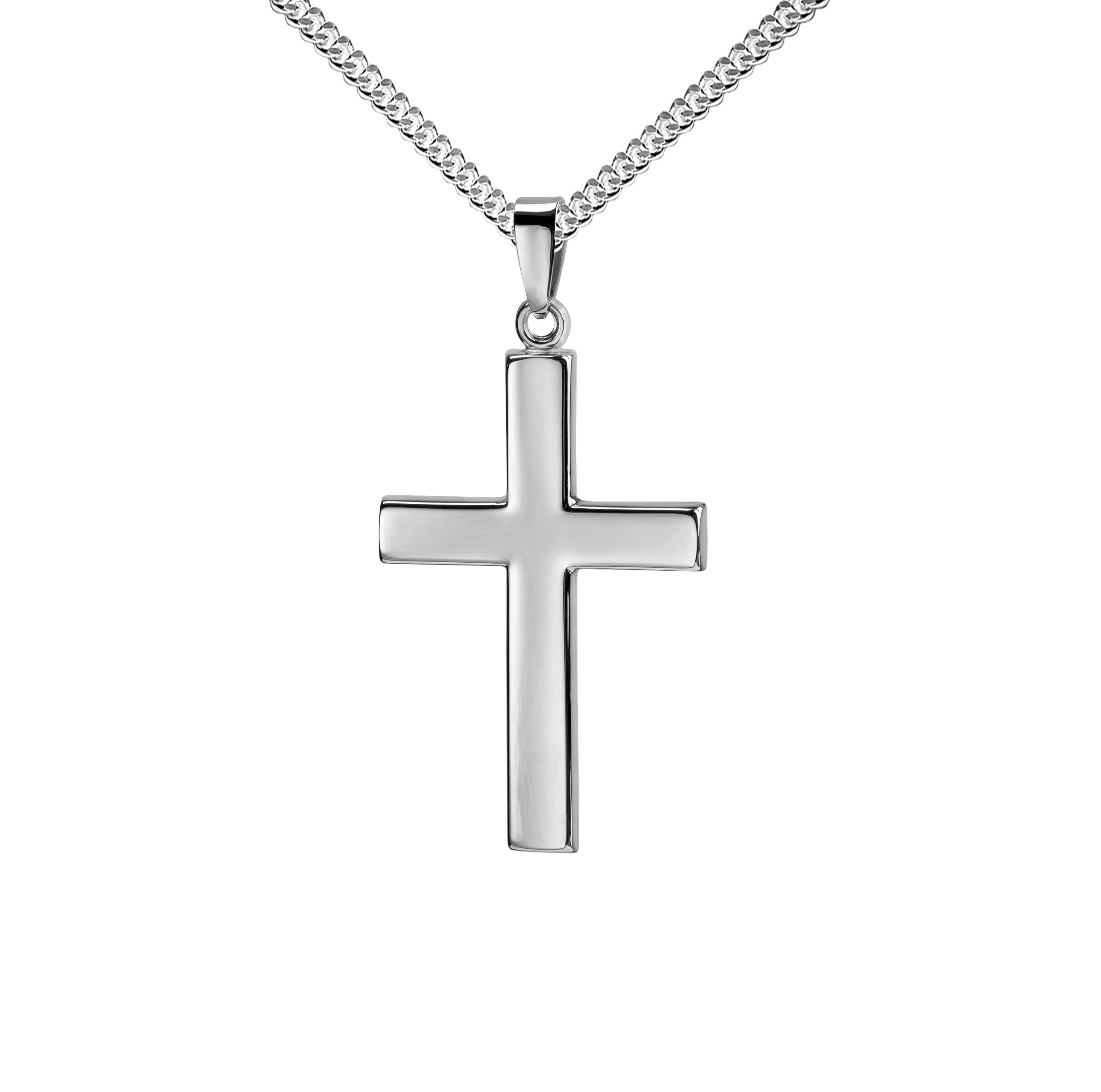 JEVELION Kreuzkette großer Kreuzanhänger 925 Silber - Made in Germany ( Silberkreuz, für Damen und Herren), Mit Silberkette 925 - Länge wählbar 36  - 70 cm oder ohne Kette.