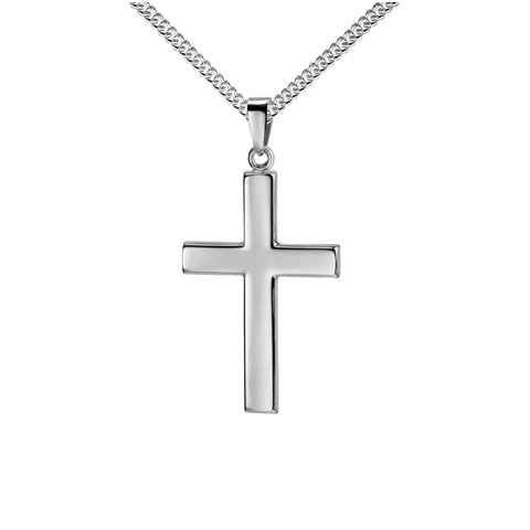 JEVELION Kreuzkette großer Kreuzanhänger 925 Silber - Made in Germany (Silberkreuz, für Damen und Herren), Mit Silberkette 925 - Länge wählbar 36 - 70 cm oder ohne Kette.