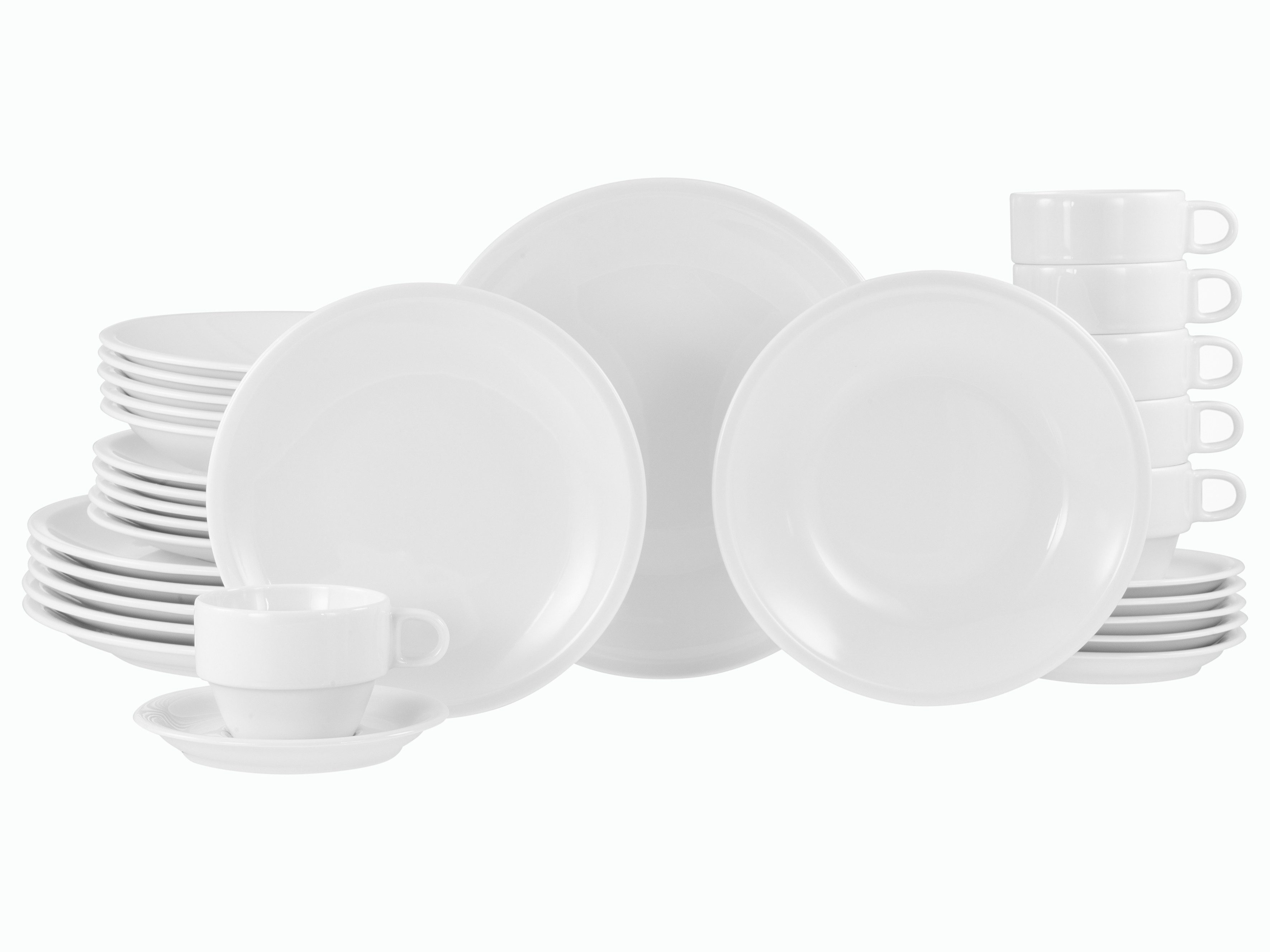 CreaTable Kombiservice Milano Weiss, Service 30-tlg. (30-tlg), 6 Personen, Porzellan, Daily Use, Minimalistischer Stil
