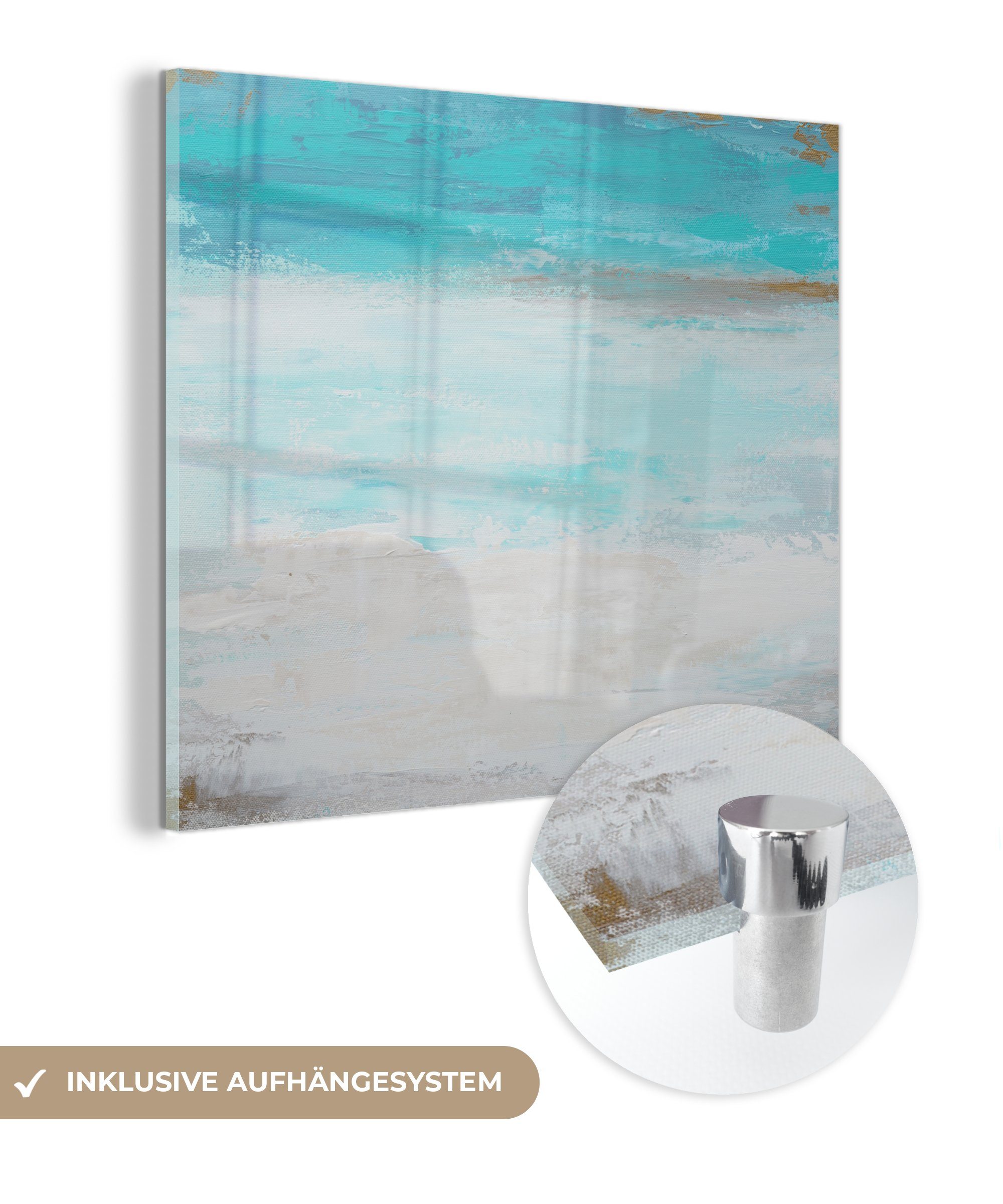 MuchoWow Acrylglasbild Farbe - Blau - Weiß - Kunst, (1 St), Glasbilder - Bilder auf Glas Wandbild - Foto auf Glas - Wanddekoration