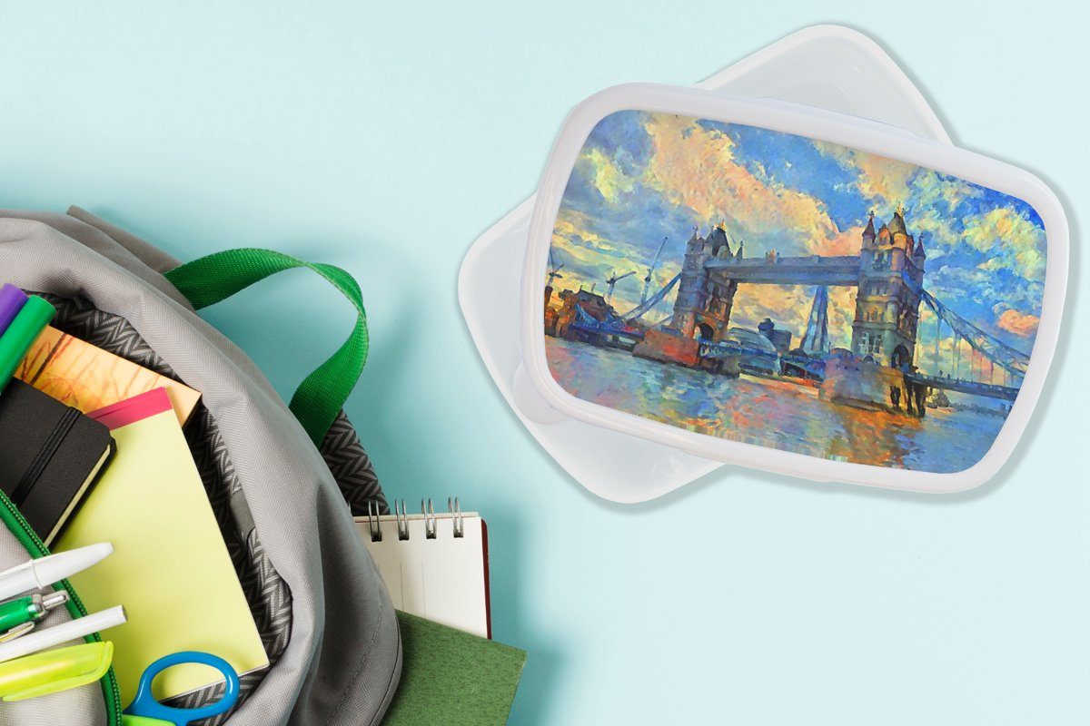 Brücke Erwachsene, Jungs weiß Lunchbox (2-tlg), Öl, - Kunststoff, - London Brotdose, - Gemälde Kinder und für für Mädchen MuchoWow und Brotbox
