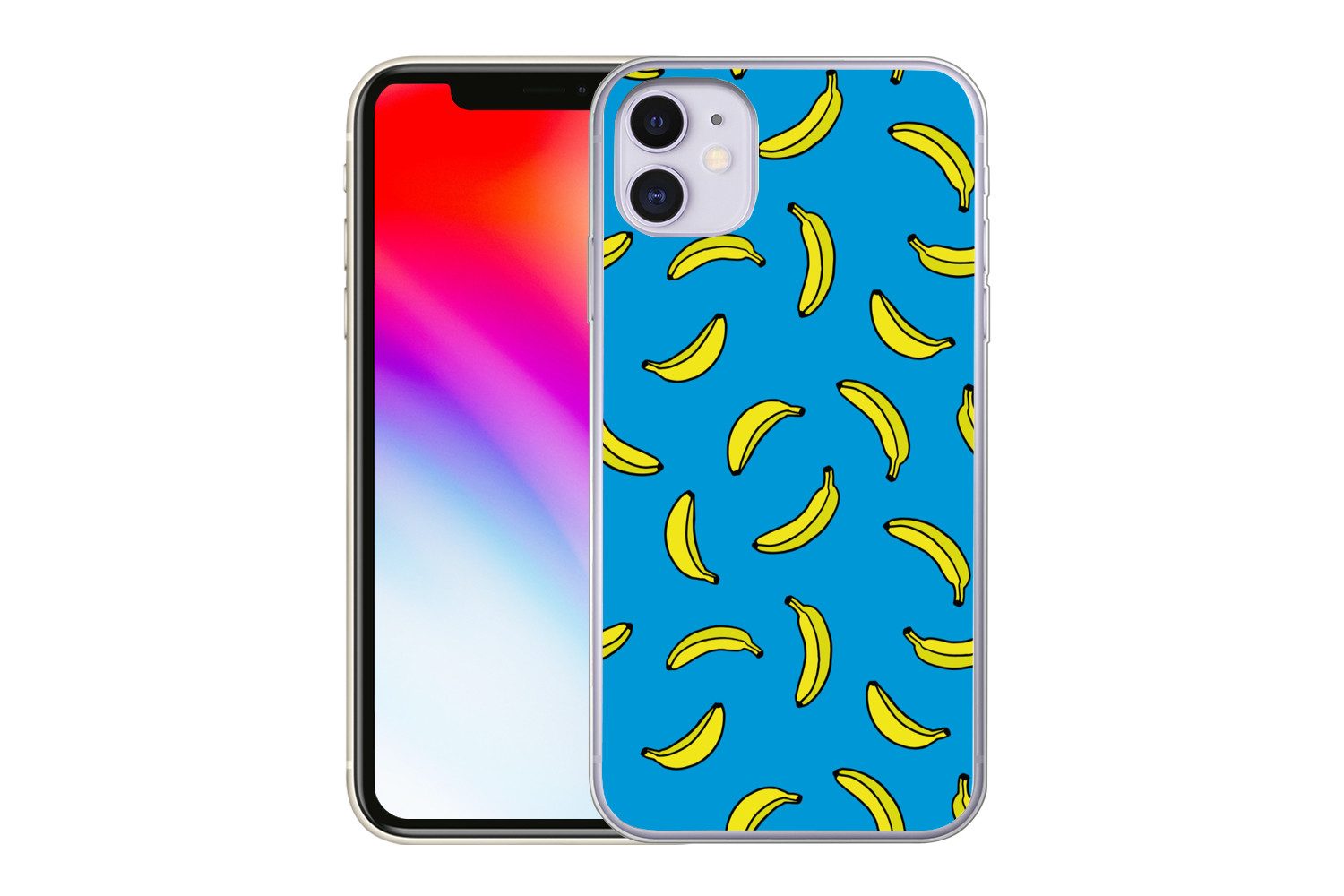 MuchoWow Handyhülle für Apple iPhone 11 Bananen - Gelb - Blau - Druck, Smartphone-Bumper, Print, Handy Schutzhülle Dünn