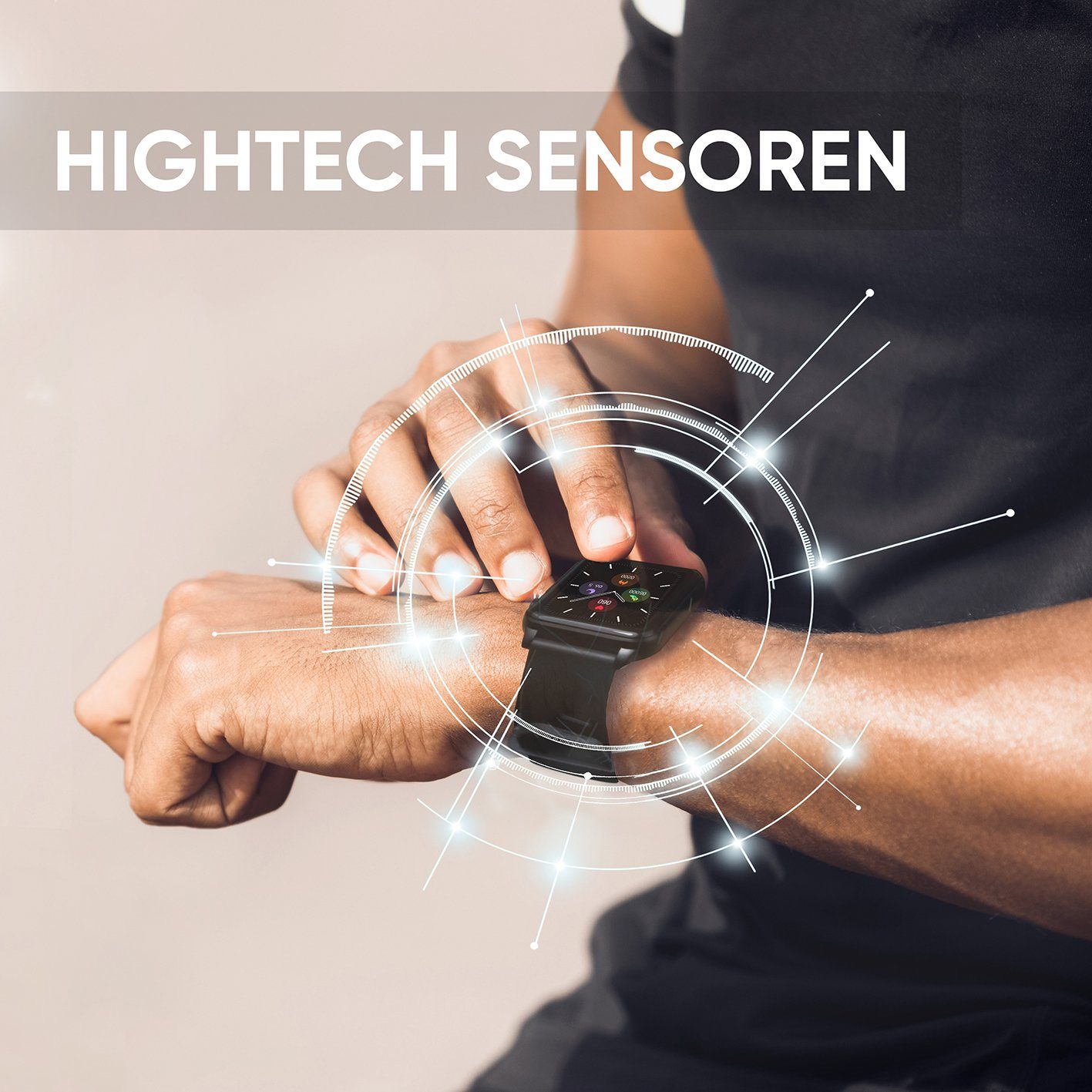 Heyro FIT 21 Fitness Wearable Armbanduhr Blutdruckmessung EKG Schwarz Fitnessuhr (3,9 cm cm), Smartwatch, Ladekabel, Automatische Schlafaufzeichnung und Aktivitätstracking