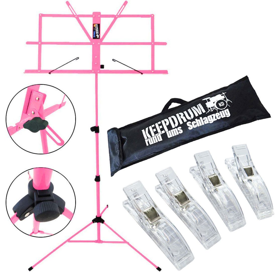 keepdrum Notenpult keepdrum MUS2PK Notenpult Pink mit 4 Notenklammern