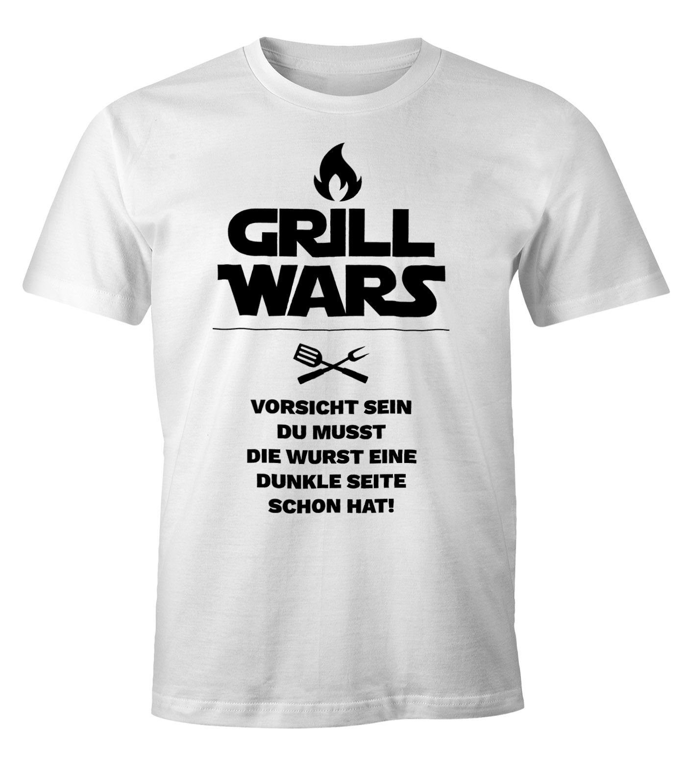 MoonWorks Print-Shirt Herren T-Shirt Grill Wars mit Spruch Fun-Shirt Moonworks® mit Print weiß