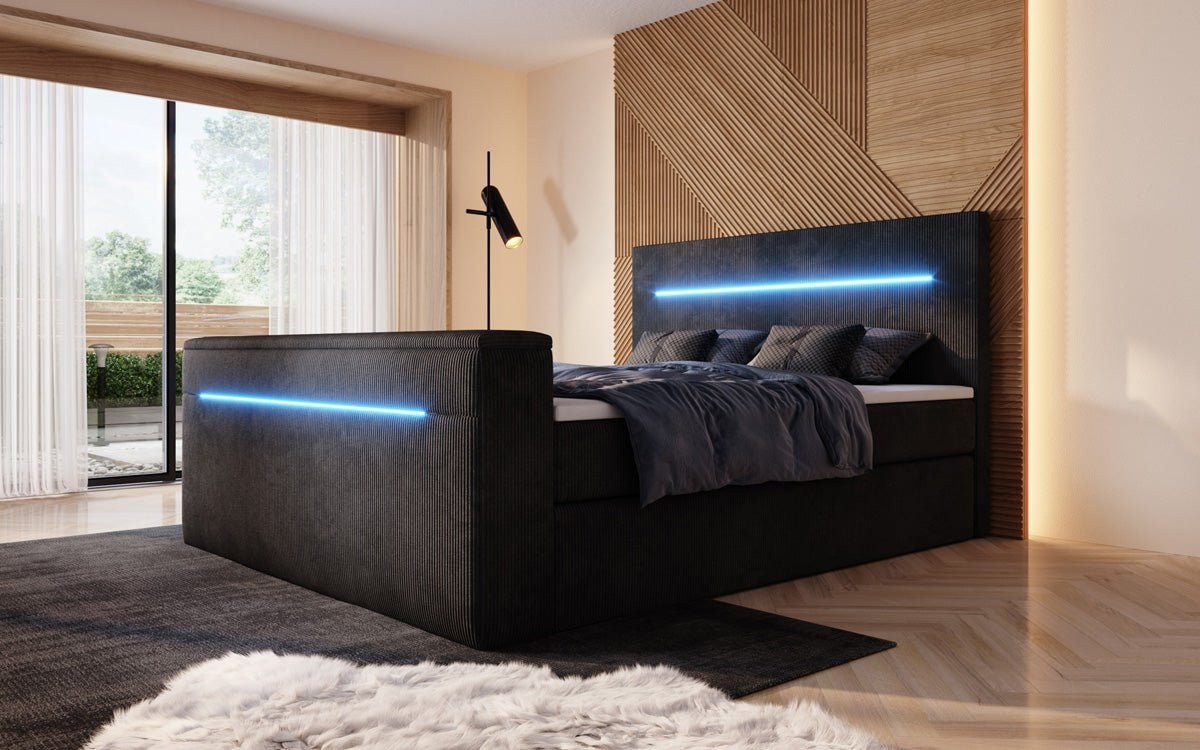 Luxusbetten24 Boxspringbett Sejour, mit TV-Lift, RGB-Beleuchtung und Staura günstig online kaufen