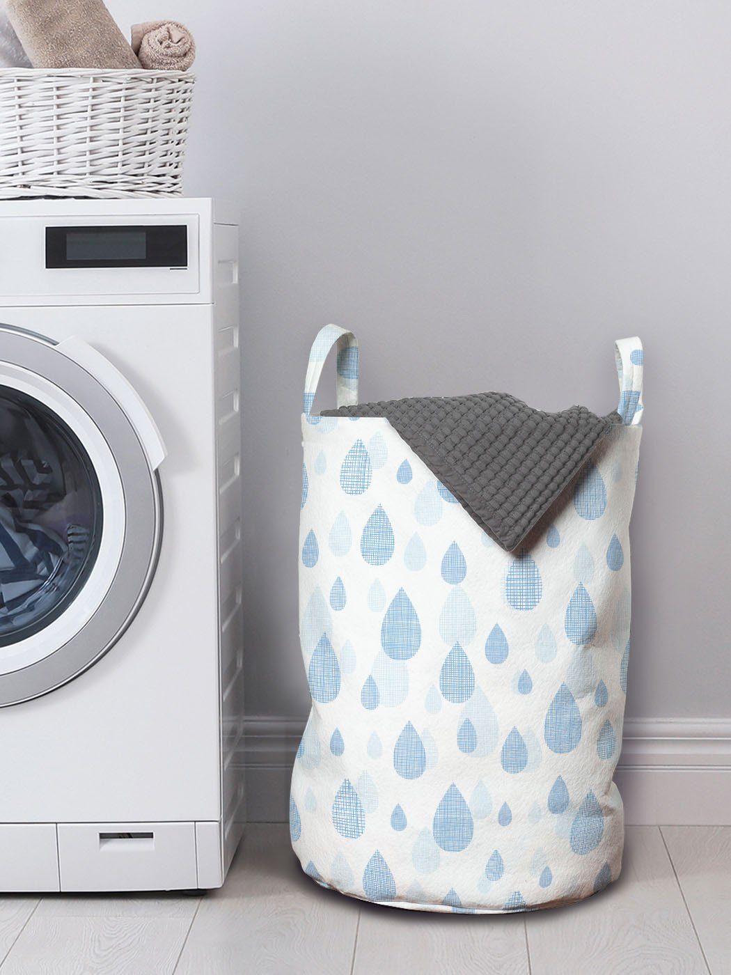 Abakuhaus Wäschesäckchen Wäschekorb mit Griffen Waschsalons, Regen Gitter Silhouette Kordelzugverschluss Regentropfen für