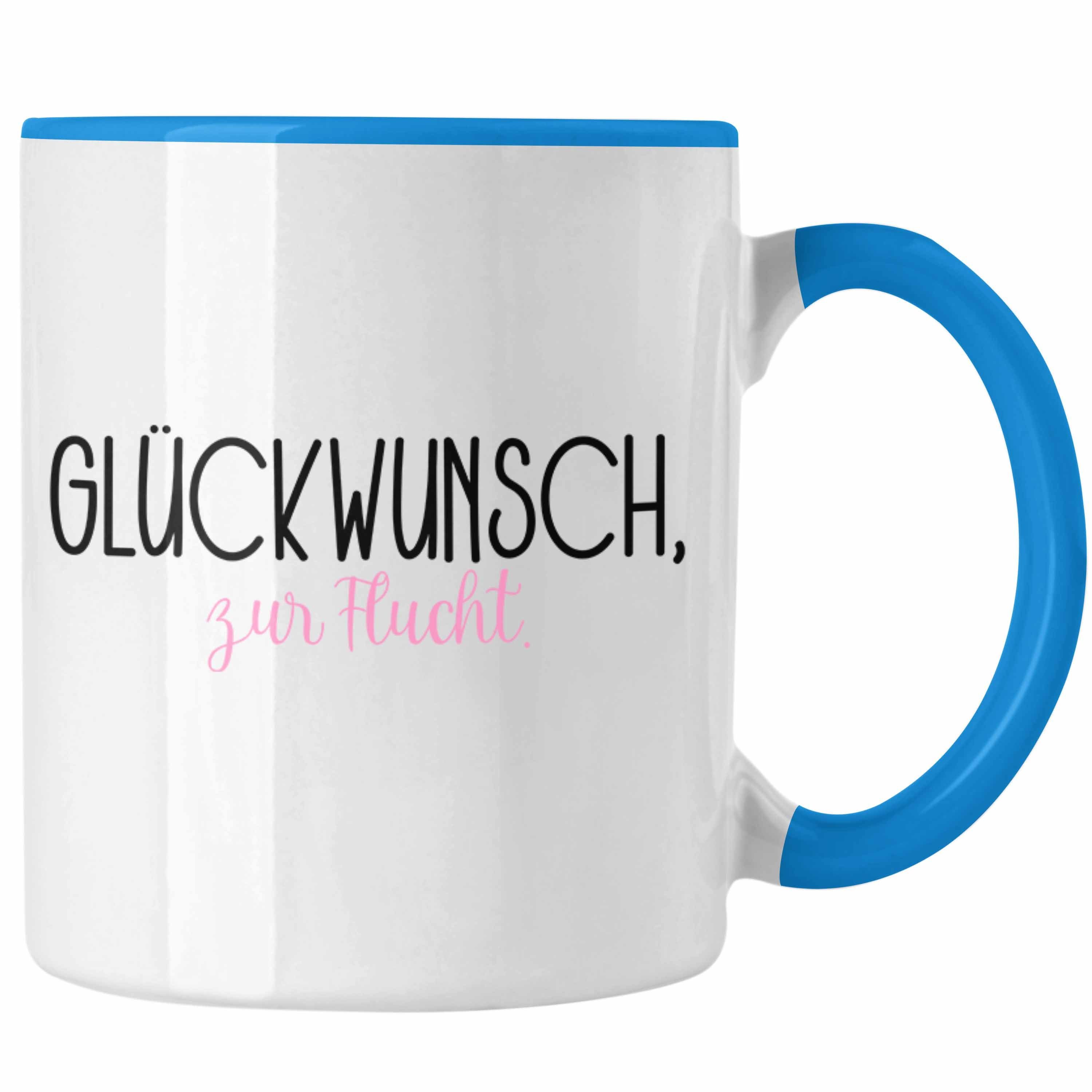 Trendation Tasse Trendation - Jobwechsel Tasse Geschenk Kollegin Kollege Lustig Abschiedsgeschenk Sprüche - Glückwunsch Zur Flucht Abschied Blau | Teetassen