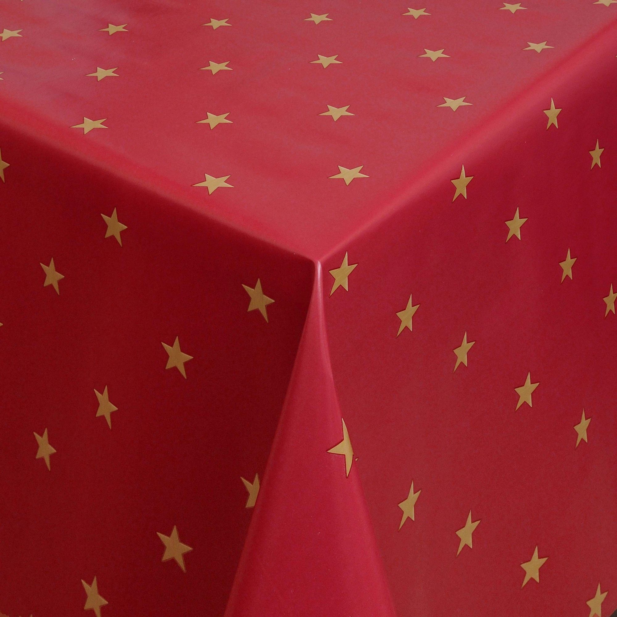 Moderno Tischdecke Wachstuch Tischdecke Wachstischdecke Weihnachten  abwaschbar mit Sterne Motiv Rot-Gold, Abwaschbar