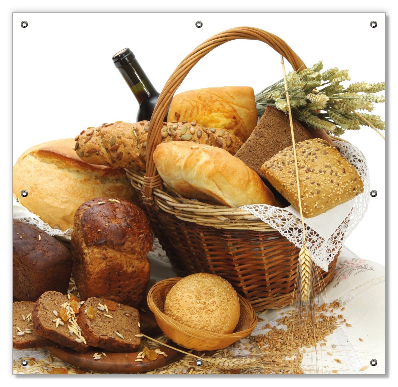 Sonnenschutz Brot im wiederablösbar mit wiederverwendbar - Getreide, mit Wein Brötchen Wallario, eleganten und und blickdicht, und Korb Saugnäpfen