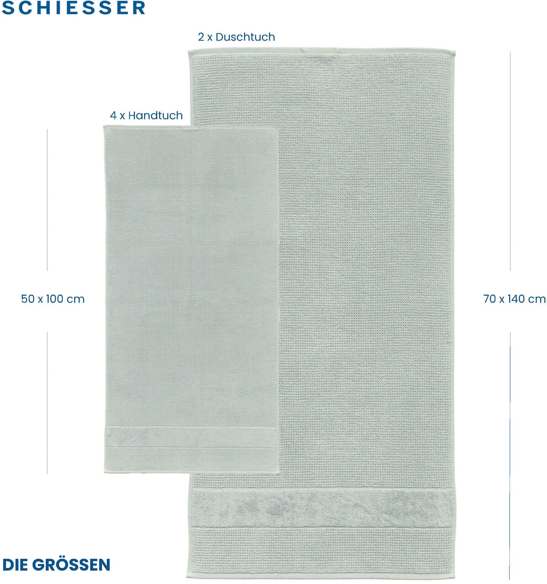Eisblau Set IN im GREEN 100% (4-St), Schiesser aus Turin 4er Reiskorn-Optik, Baumwolle, MADE by OEKO-TEX®-zertifiziert Frottier Handtücher