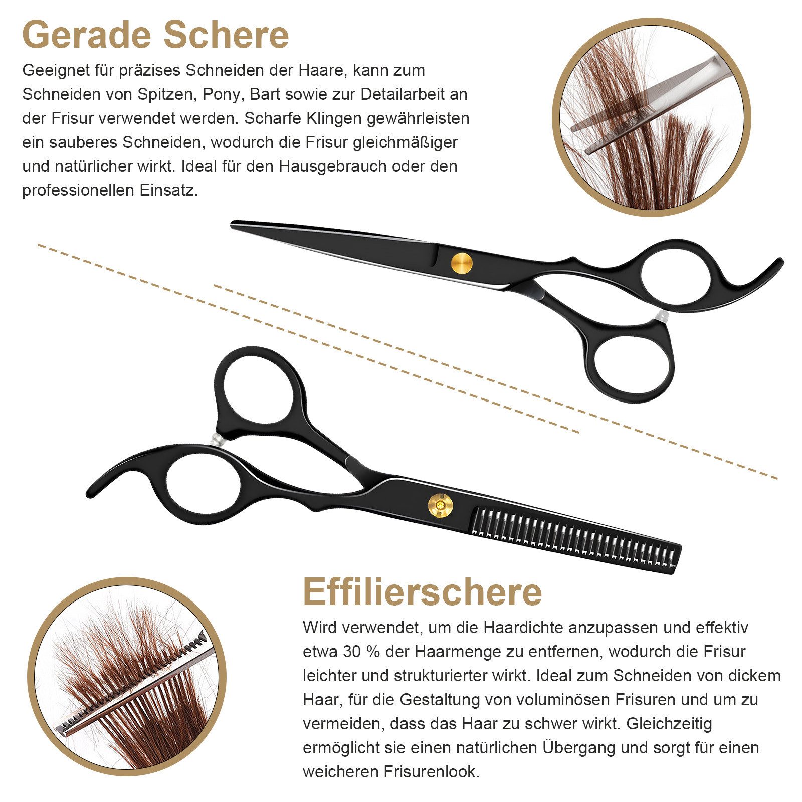AIMAX Haarschere Friseurscheren Set 6,7 Zoll aus Edelstahl mit Kamm & Etui, Profi Haarschneideset