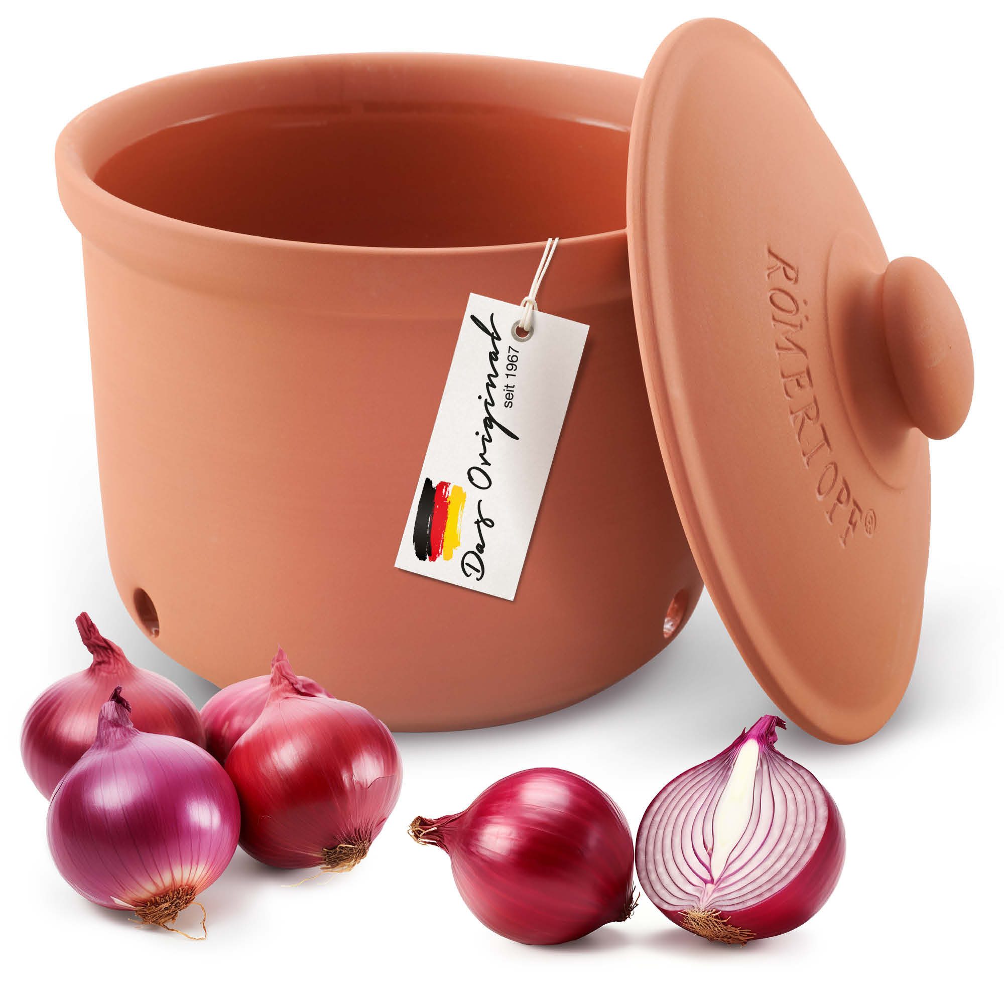 RÖMERTOPF Römertopf Frische-Topf MAXI - Zwiebeln Aufbewahrung 2,8 Liter Terrakotta, (Set), aus Naturton