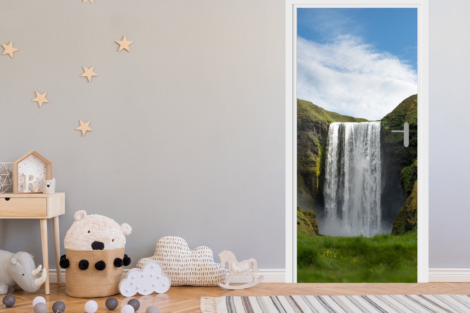 Natur, - cm - MuchoWow 75x205 Tür, Wasserfall Fototapete für St), Island Türaufkleber, Matt, (1 bedruckt, Türtapete