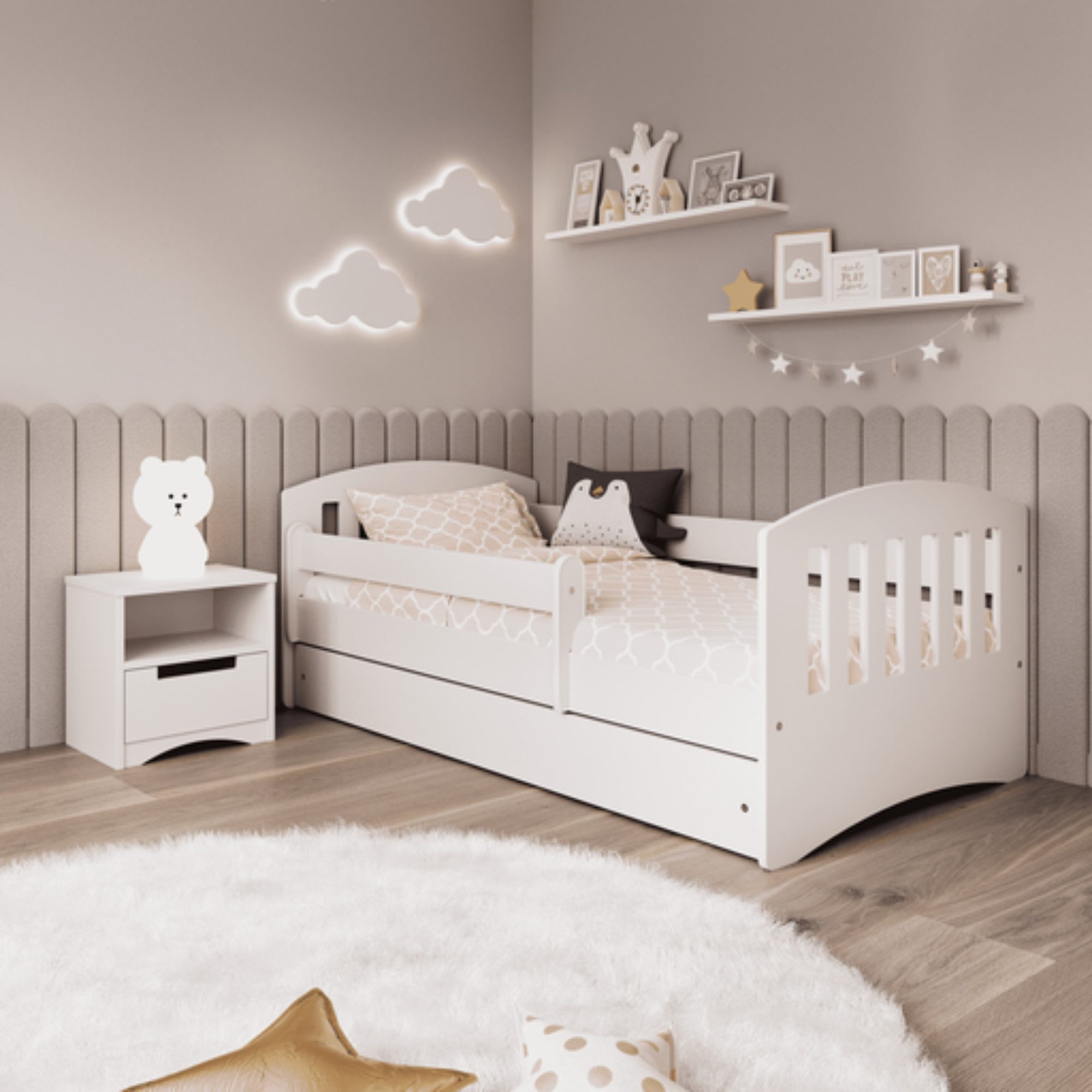 Kids Collective Kinderbett 80x160 & 80x180 cm mit Matratze Rausfallschutz Lattenrost & Schublade, 80x160 cm in weiß, Mädchen Jungenbett Jugendbett