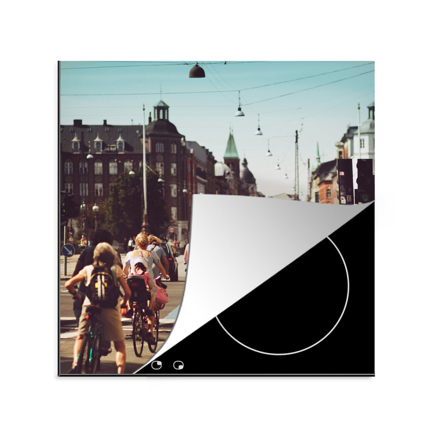 MuchoWow Herdblende-/Abdeckplatte Kopenhagen - Straße - Fahrrad, Vinyl, (1 tlg), 78x78 cm, Ceranfeldabdeckung, Arbeitsplatte für küche