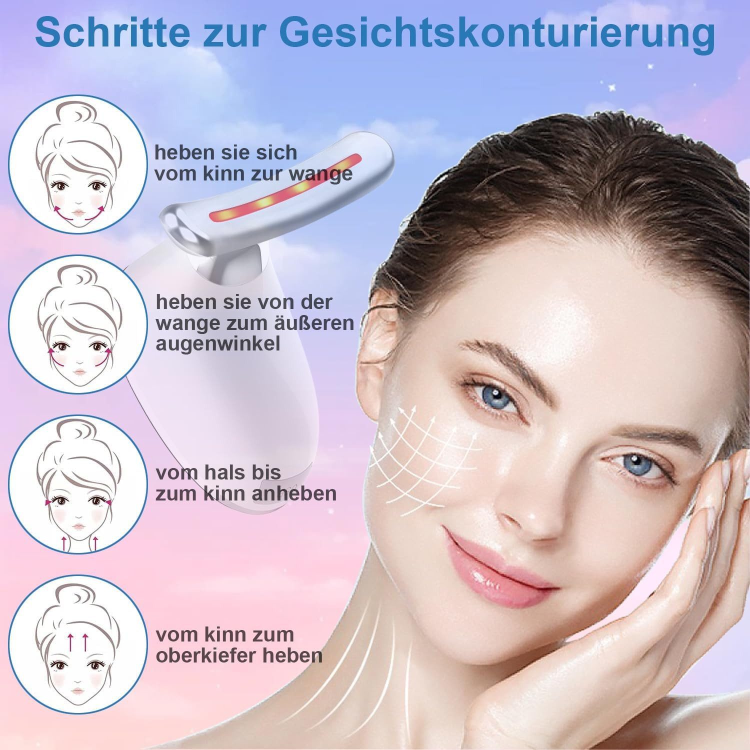 ANYSUN Gesichtsmassagegerät Elektrisches Gesichtsmassagegerät Gegen Falten,7 Farben 3 Modi, Gesicht Anti Falten Face Massager 42°C Wärme, Gua Sha Face Lifting Device, V Shape Facial EMS Gerät Masajeador für Damen Herren