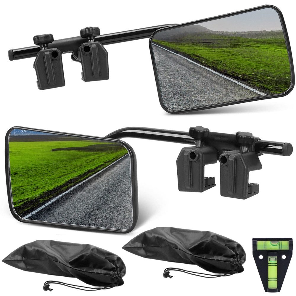 Melko Autospiegel Wohnwagenspiegel universal Aufsatzspiegel Caravanspiegel Flachspiegel (Set, 2-St., Stück), links, rechts, inkl. Wasserwaage und Aufbewahrungstaschen