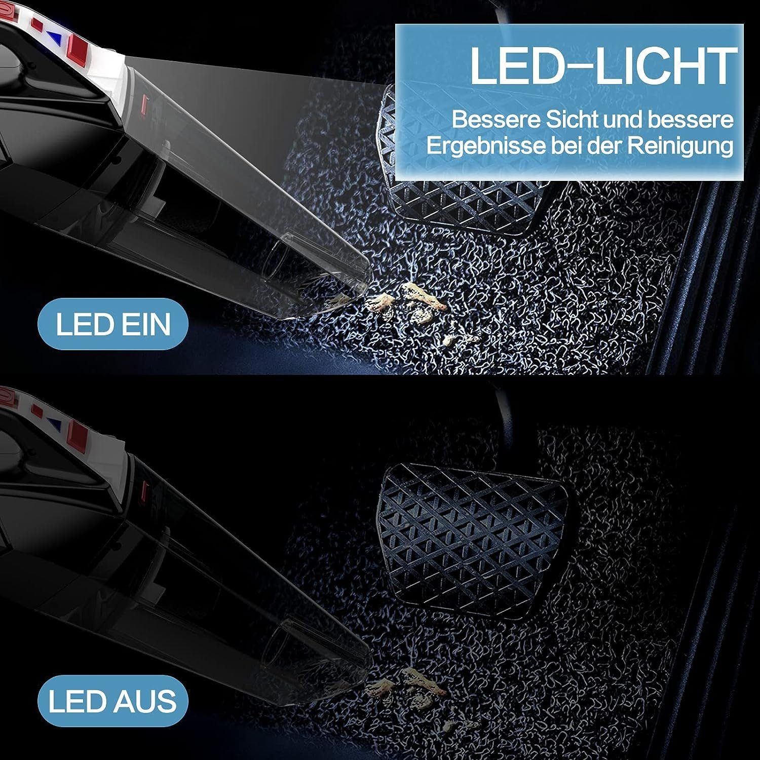 Kabellos Handstaubsauger, mit 120,00 9000Pa Autostaubsauger Handstaubsauger W, beutellos HiHHY LED Licht, 120W