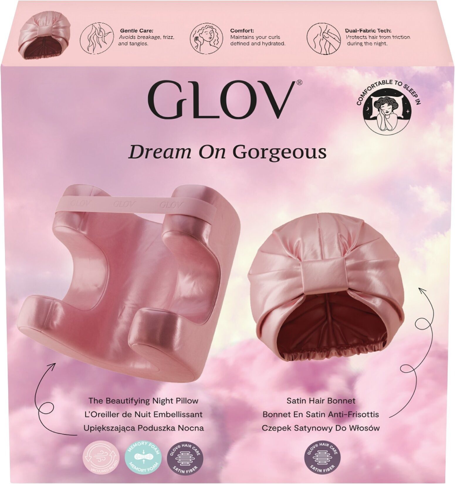 Glov Kopfstützkissen Dream On Wunderschöne Satin-Haarkappe und verschönerndes Nachtkissen