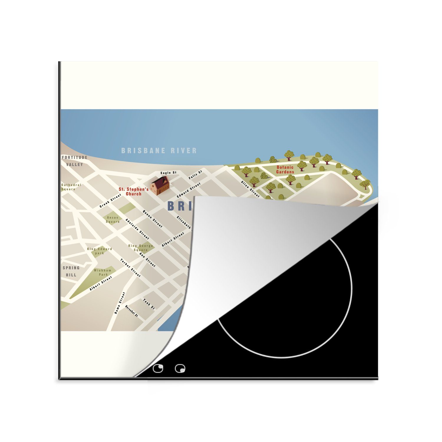 MuchoWow Herdblende-/Abdeckplatte Ein Stadtplan von Brisbane in Australien, Vinyl, (1 tlg), 78x78 cm, Ceranfeldabdeckung, Arbeitsplatte für küche