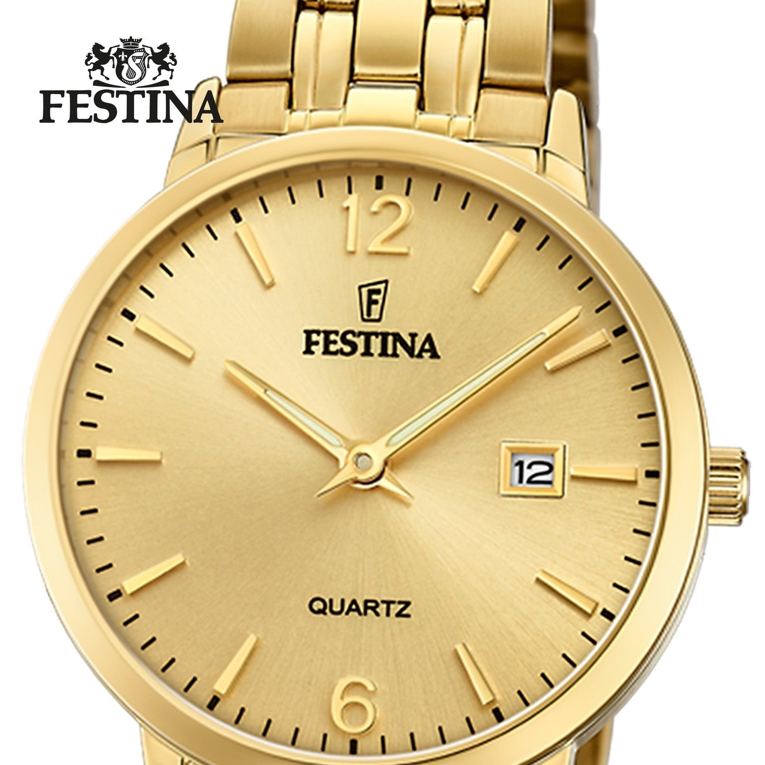 gold, Elegant Armbanduhr Quarzuhr Elegant Damen Festina F20514/3 Festina Damen Stahl, rund, Edelstahlarmband Uhr