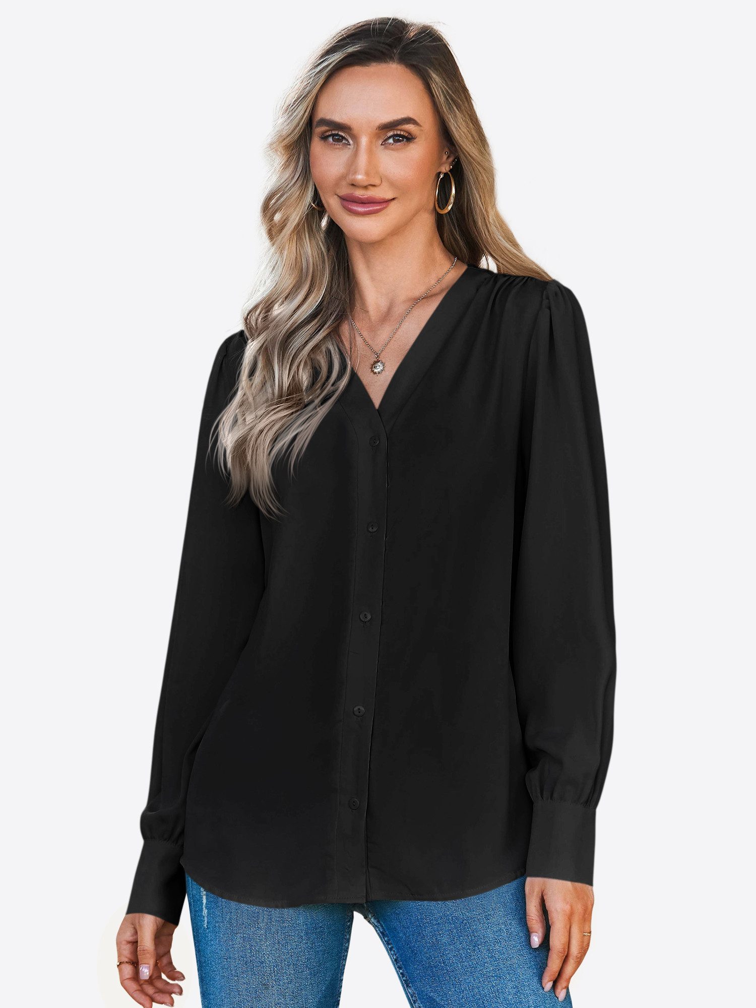 Imily Bela Blusenshirt Damen Lässiges Langarmshirt mit Knopfleiste (Packung günstig online kaufen