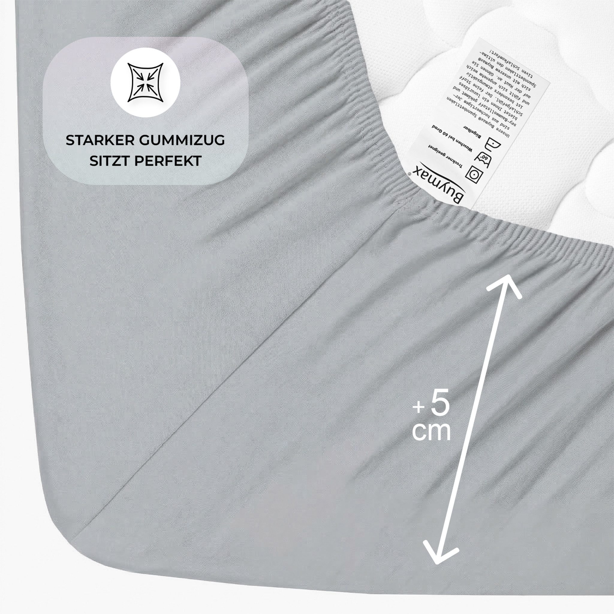 Buymax Spannbettlaken Buymax Jersey aus 100% Baumwolle, Jersey, Gummizug: Rundumgummi, (1 Stück), Pflegeleicht und Atmungsaktiv in Verschiedenen Farben und Größ – Bild 4 von 5
