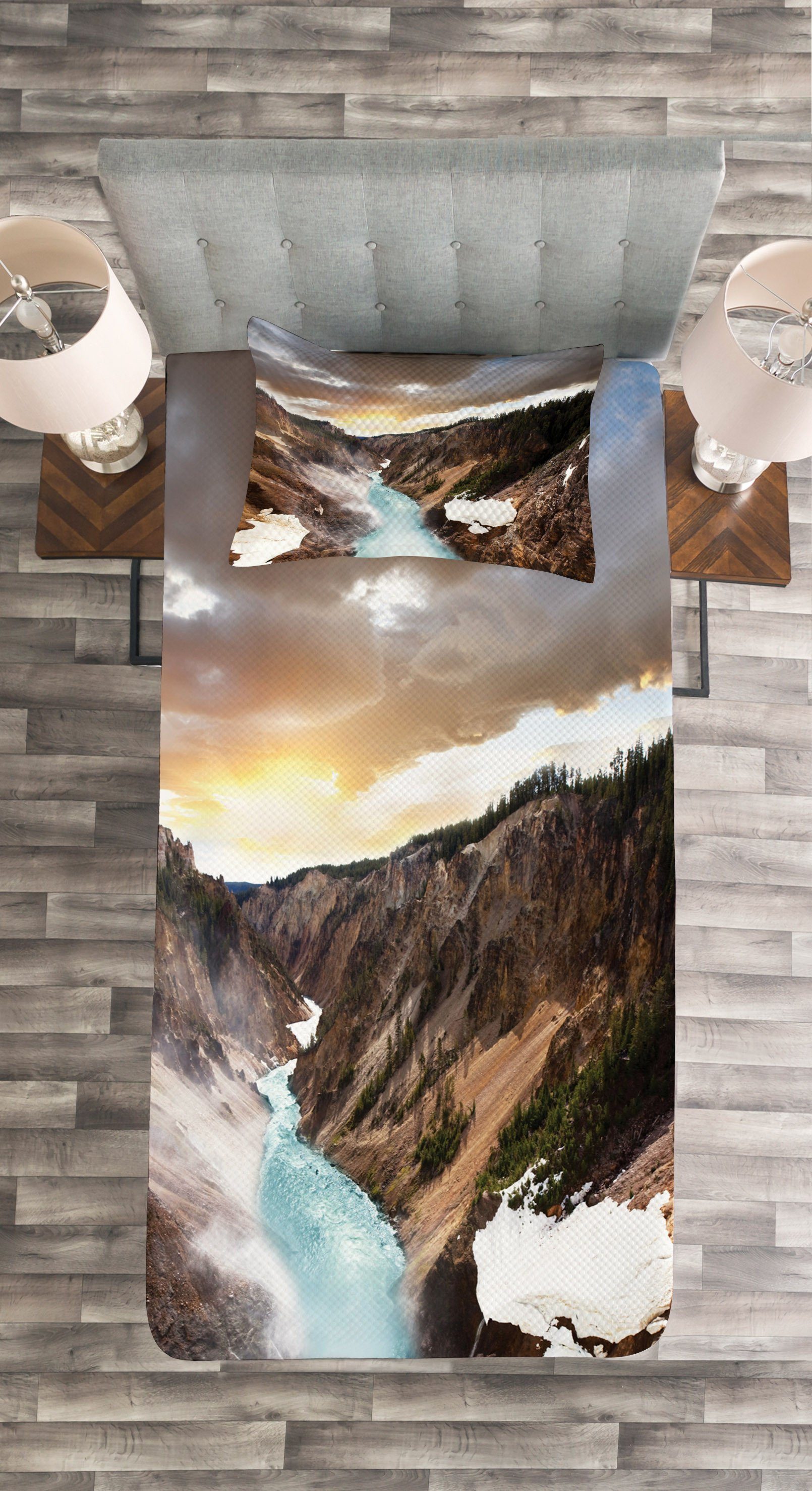 Tagesdecke Set mit auf Wald Waschbar, Blick Abakuhaus, stone~~POS=HEADCOMP Kissenbezügen den Canyon Yellowstone