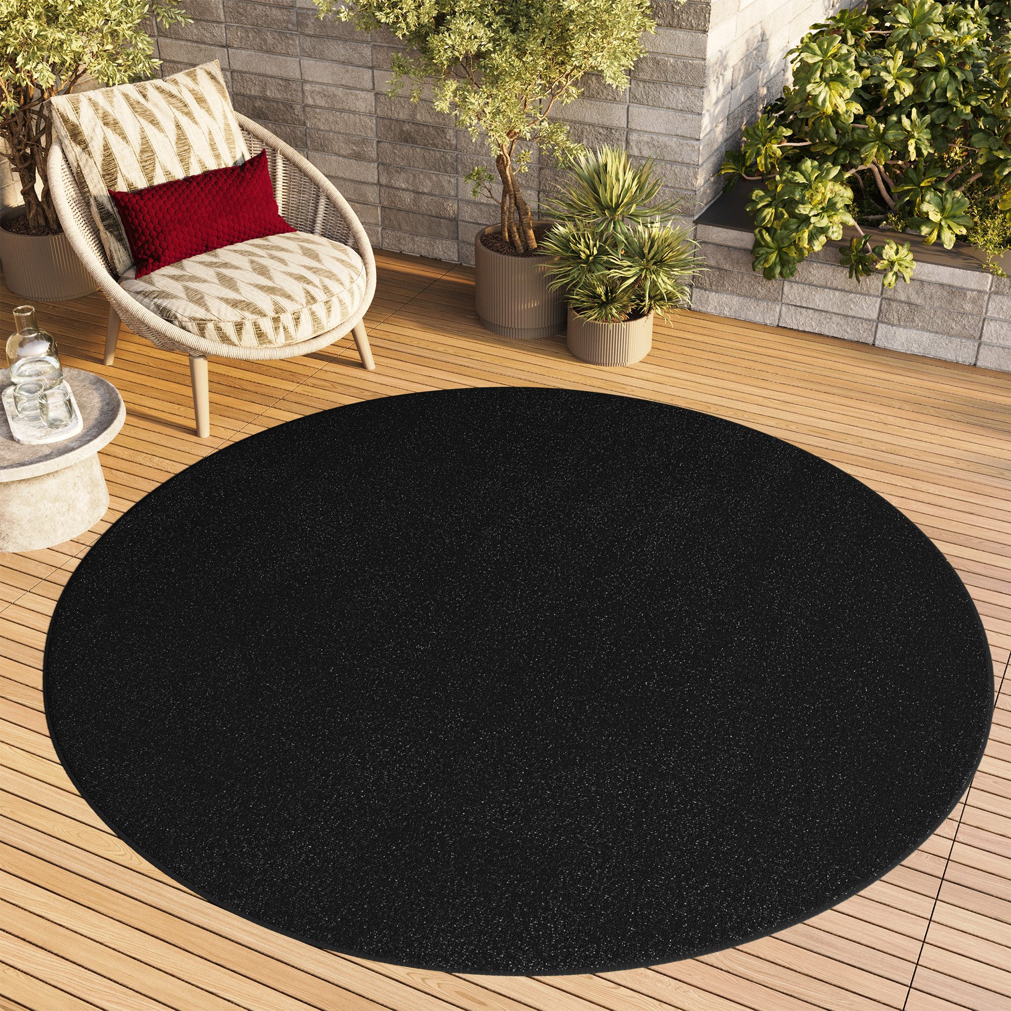 Tapiso Outdoorteppich MONO, rund, Höhe: 6 mm, Kurzflor Indoor Outdoor Einfarbig