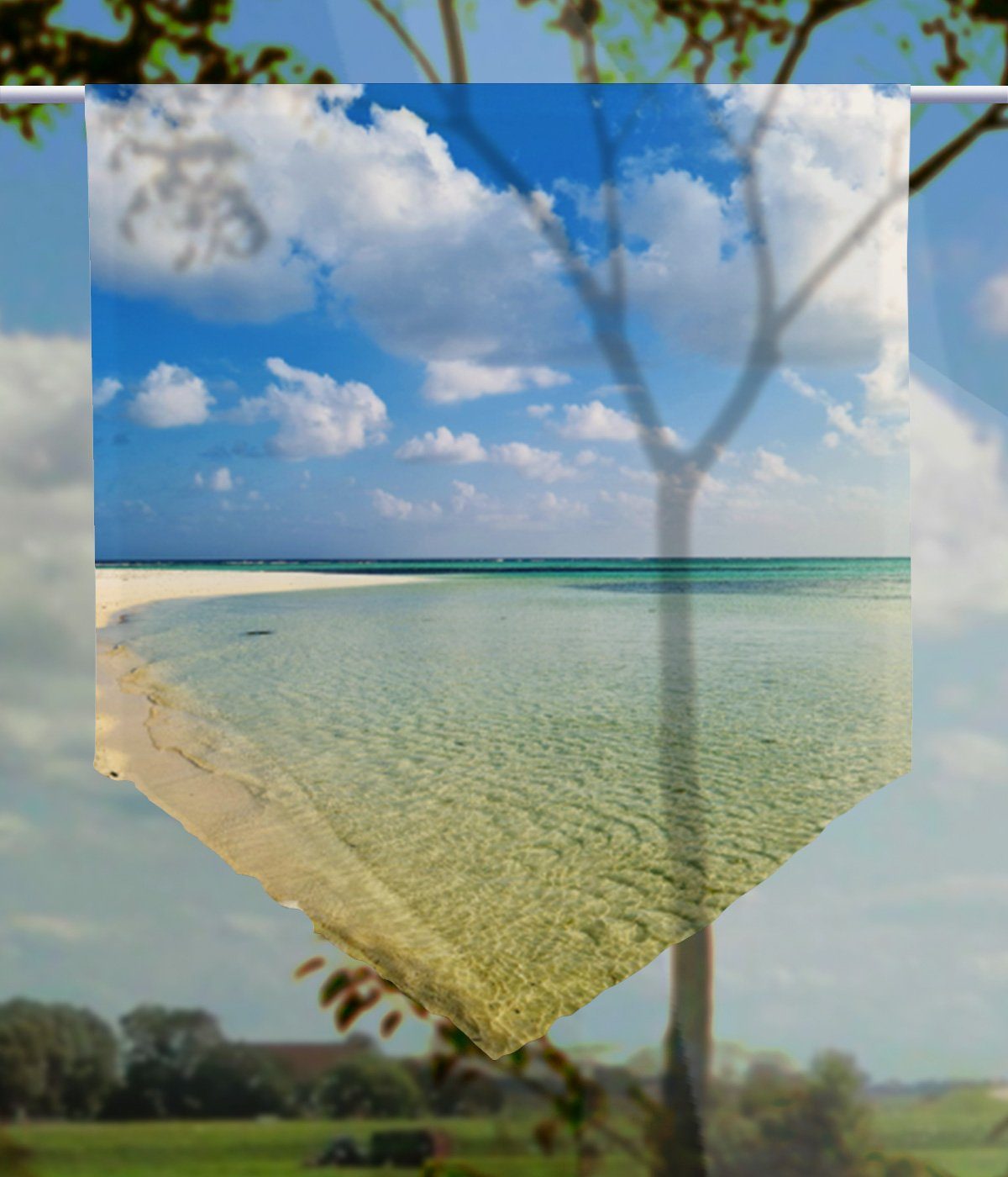 Lagune – Malediven, – spitz Scheibengardine gardinen-for-life Scheibenhänger
